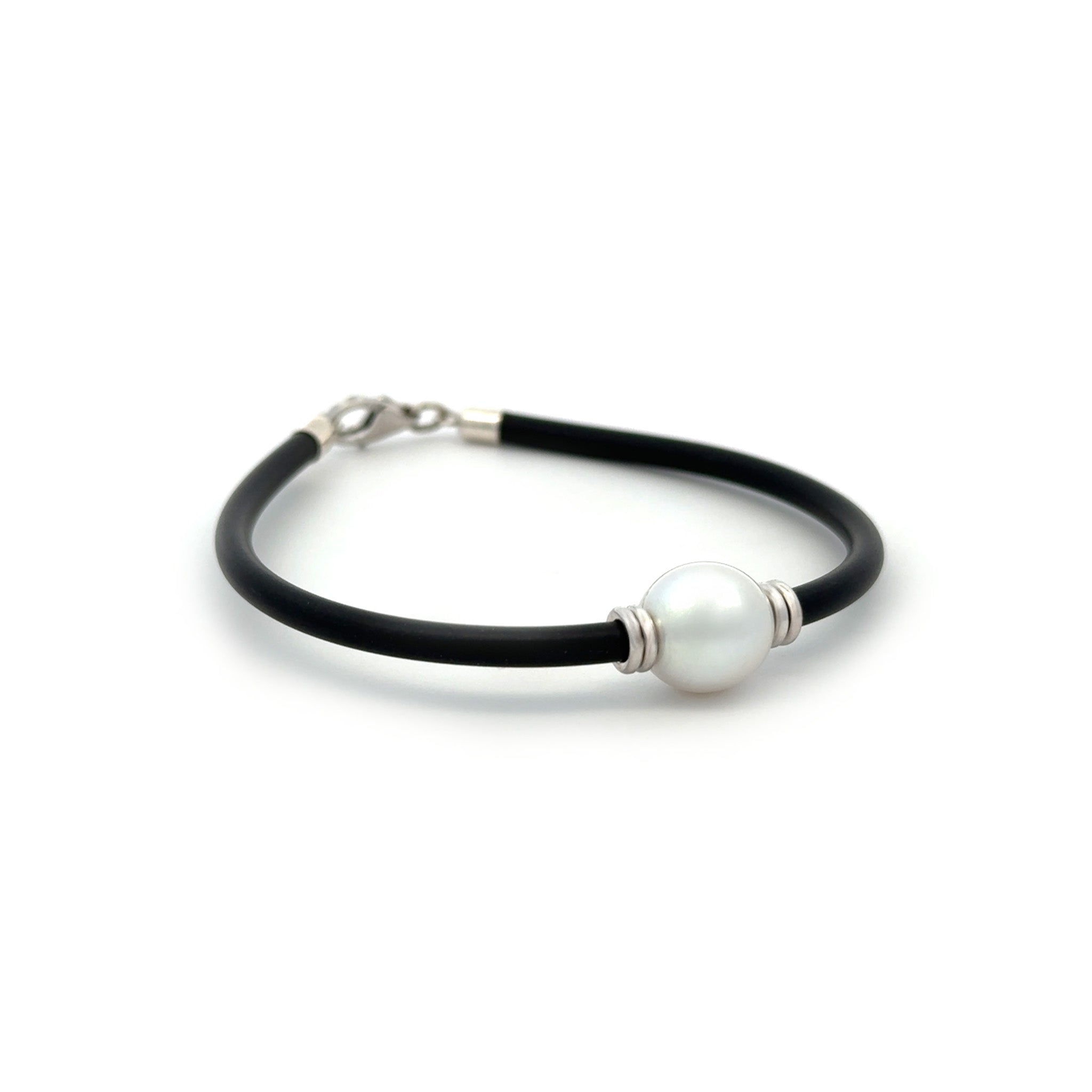 Sterling Silver Australian South Sea 10-11 mm Cultured Pearl Neoprene Bracelet side view