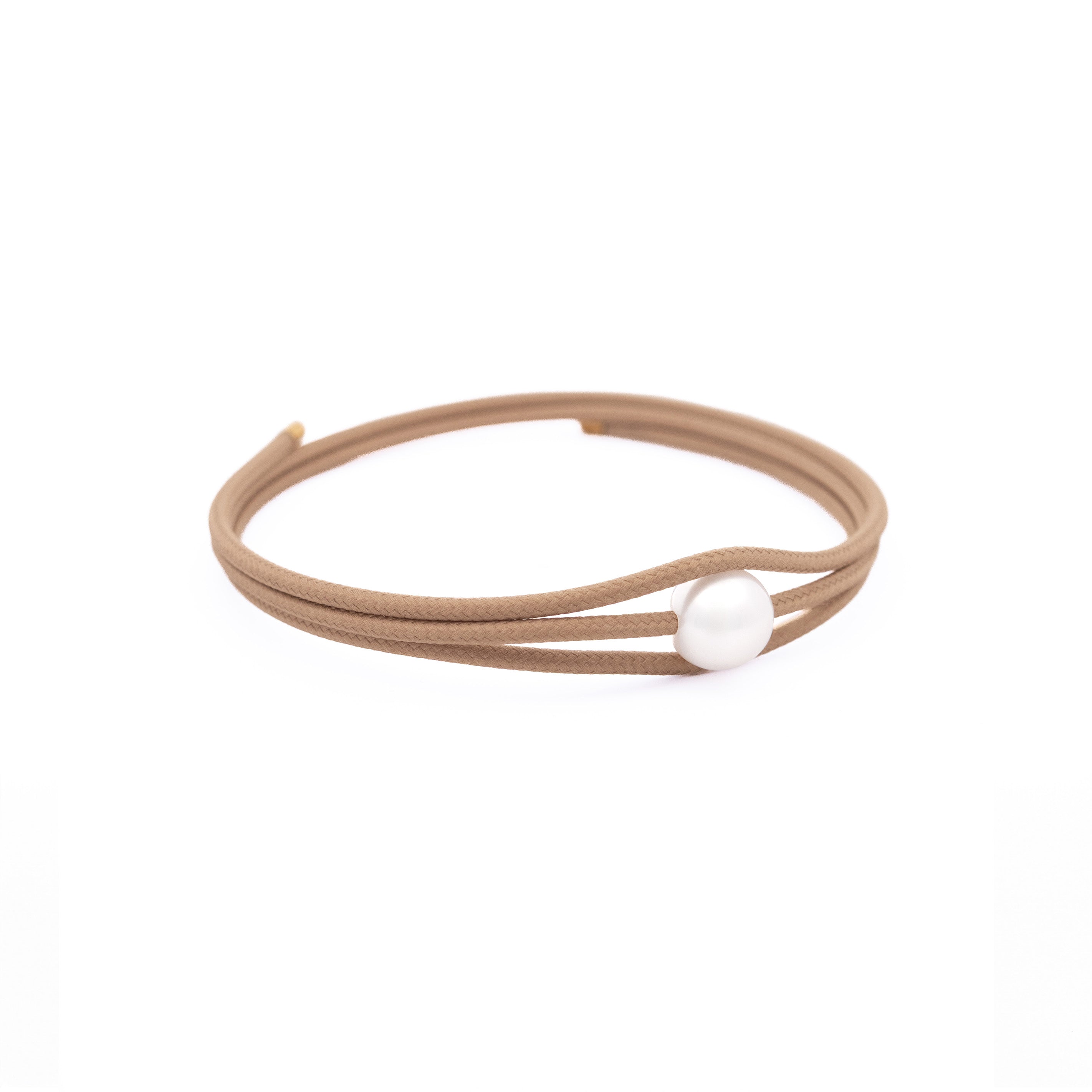 Stainless Steel Australian South Sea 9-10 mm Cultured Pearl Magnetic Tan Wrap Bracelet side view