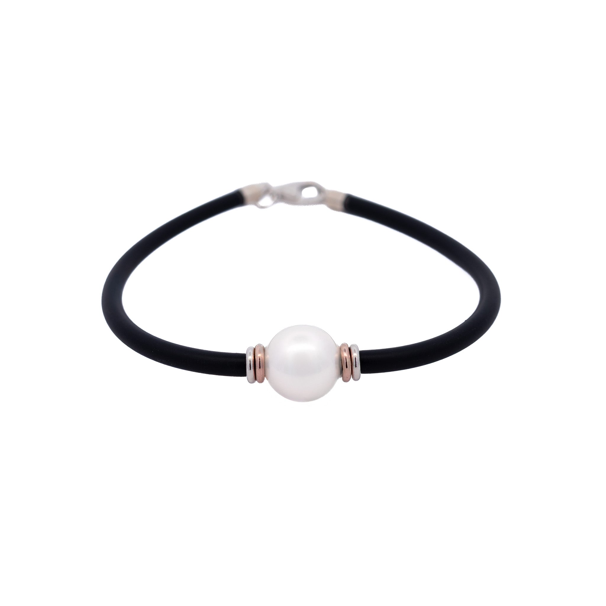 Sterling Silver and 9K Rose Gold Australian South Sea 10-11 mm Cultured Pearl Neoprene Bracelet front view