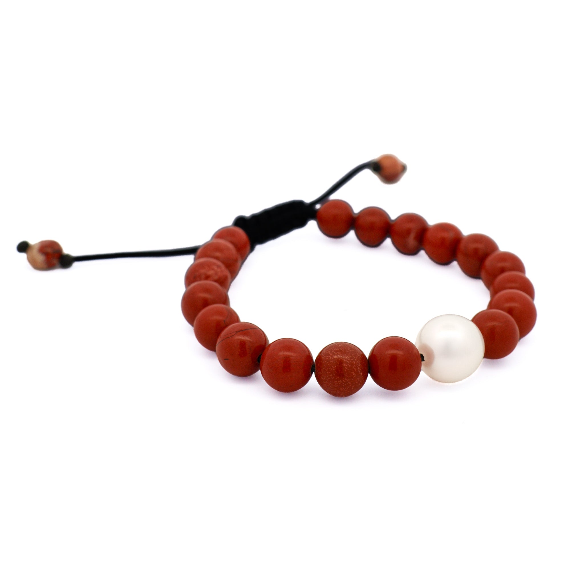 Australian South Sea 10-11 mm Cultured Pearl and 8 mm Jasper Bead Bracelet side view