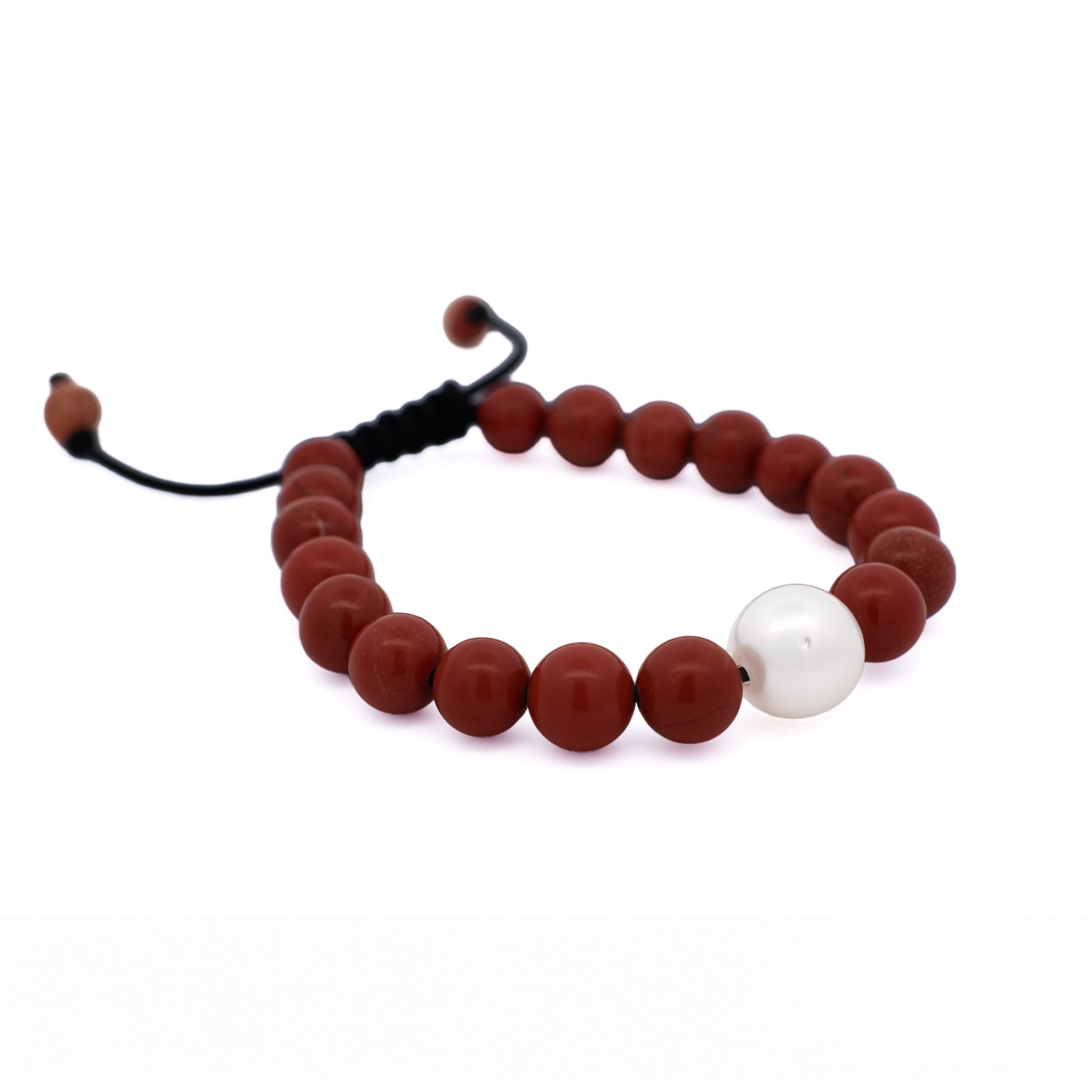 Australian South Sea 10-11 mm Cultured Pearl and 8 mm Jasper Bead Bracelet side view