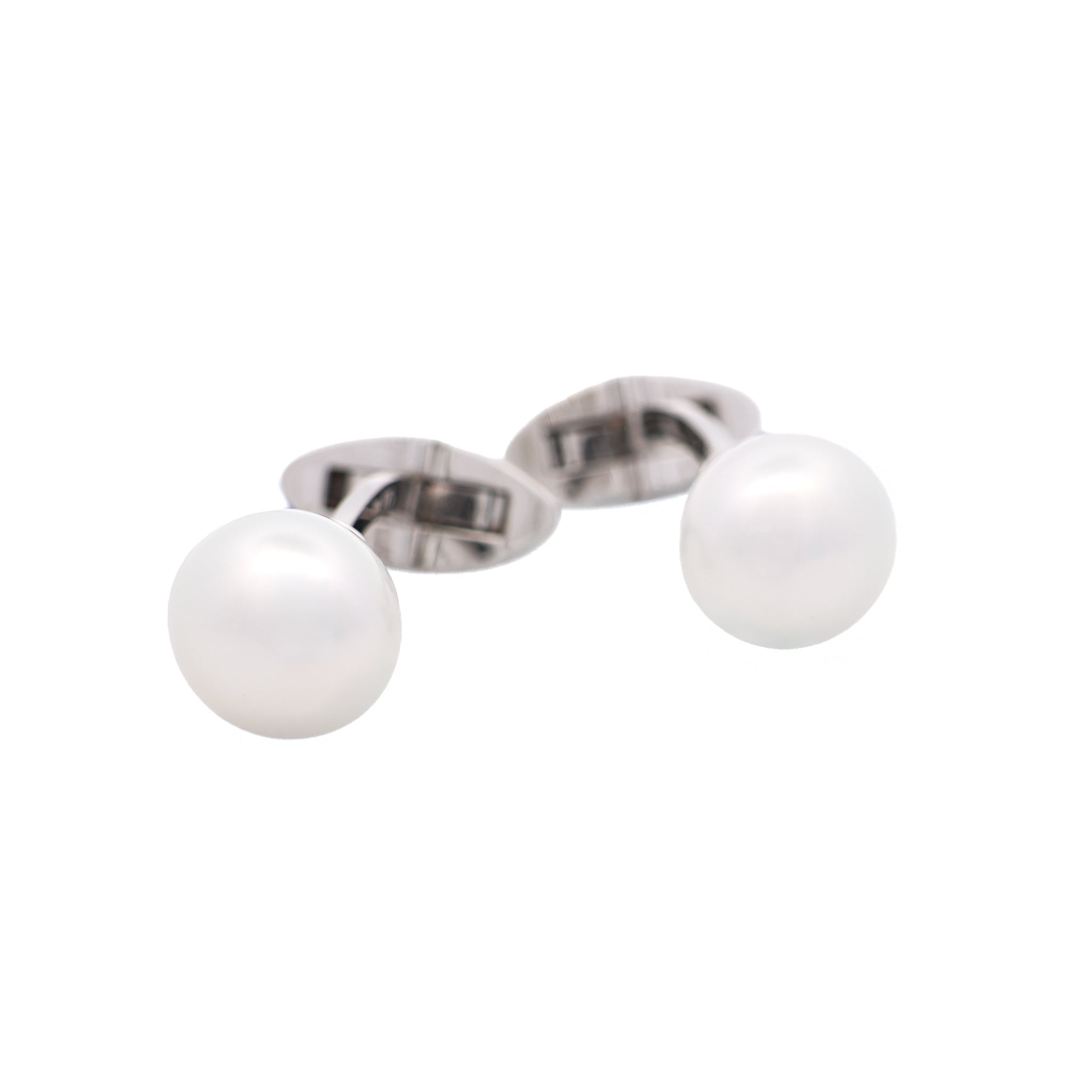 9K White Gold Australian South Sea 11-12mm Cultured Pearl Cufflinks front view