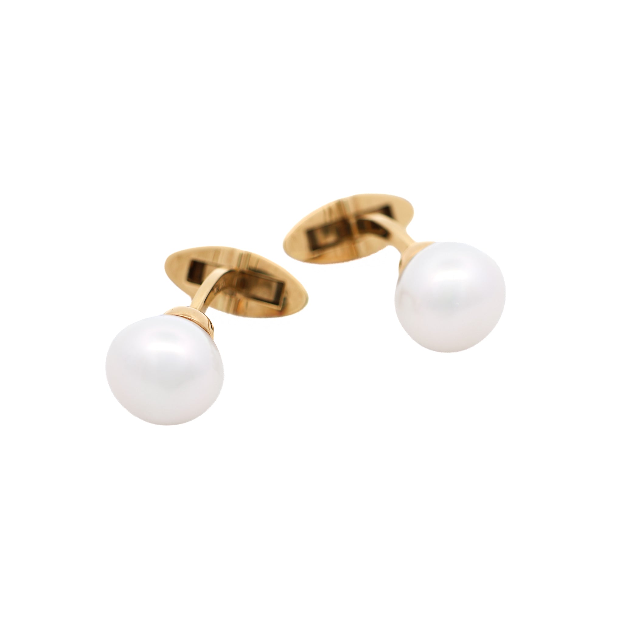 9K Yellow Gold Australian South Sea 11-12mm Cultured Pearl Cufflinks front view