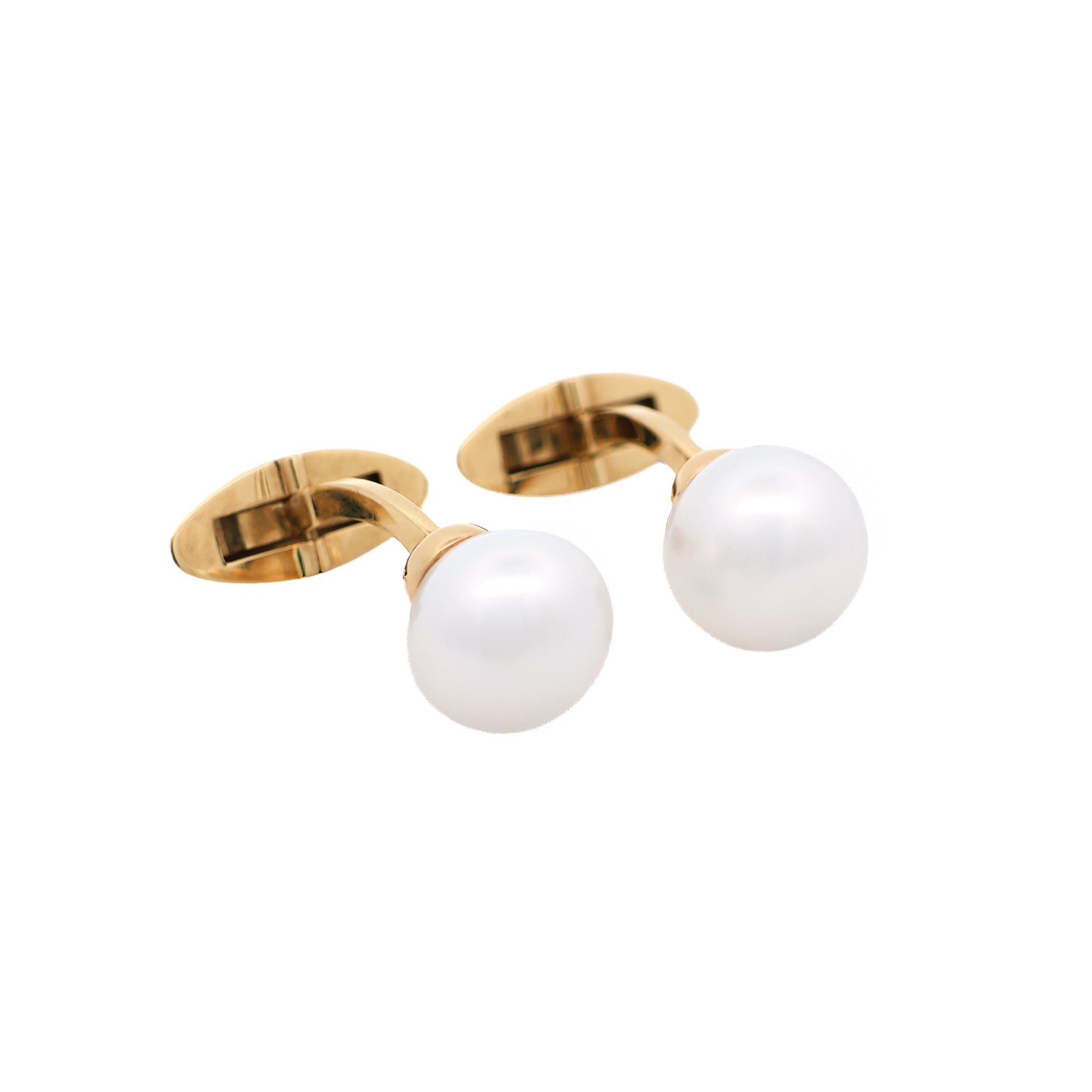 9K Yellow Gold Australian South Sea 11-12mm Cultured Pearl Cufflinks side view