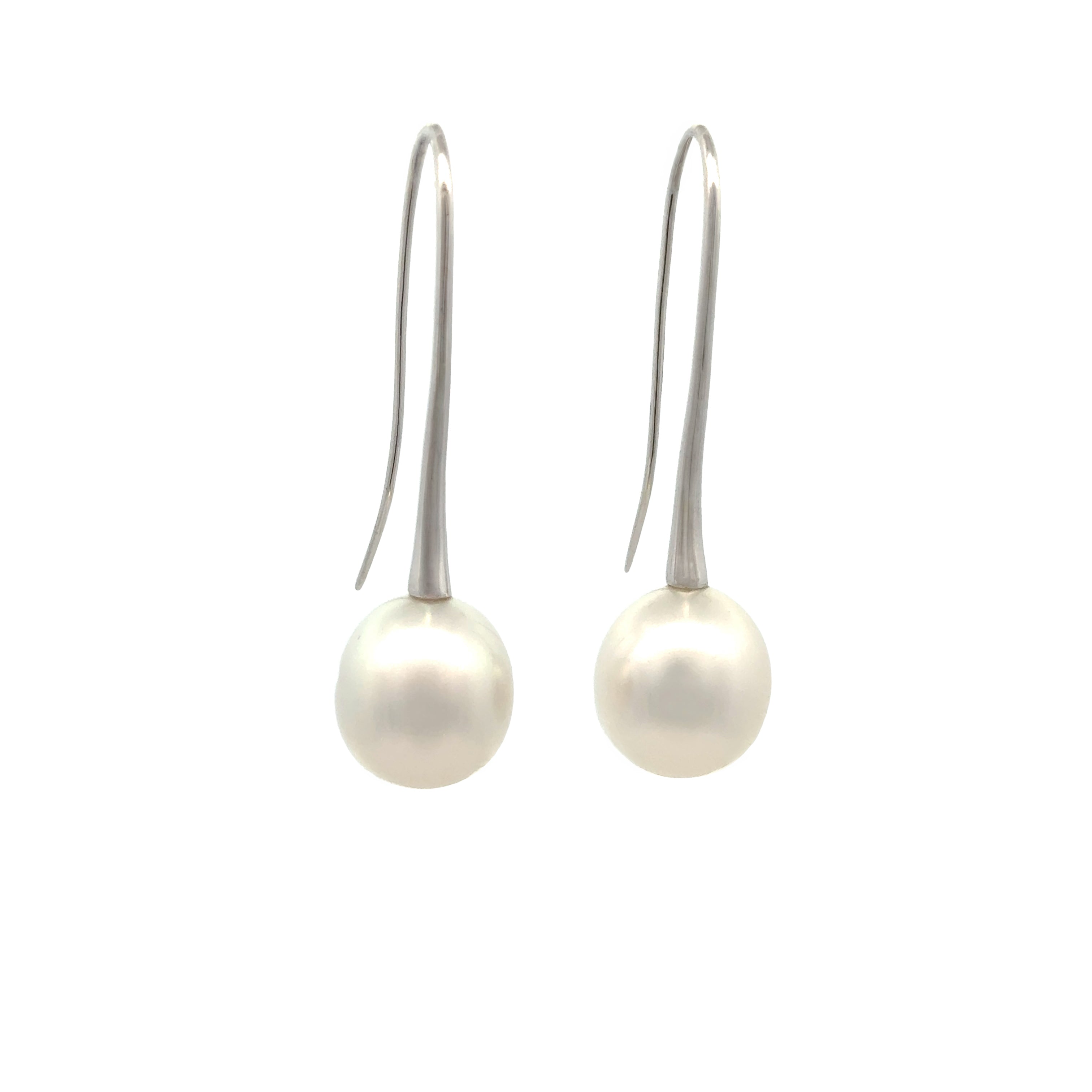 18K White Gold Australian South Sea Cultured 11-12 mm Pearl Hook Earrings