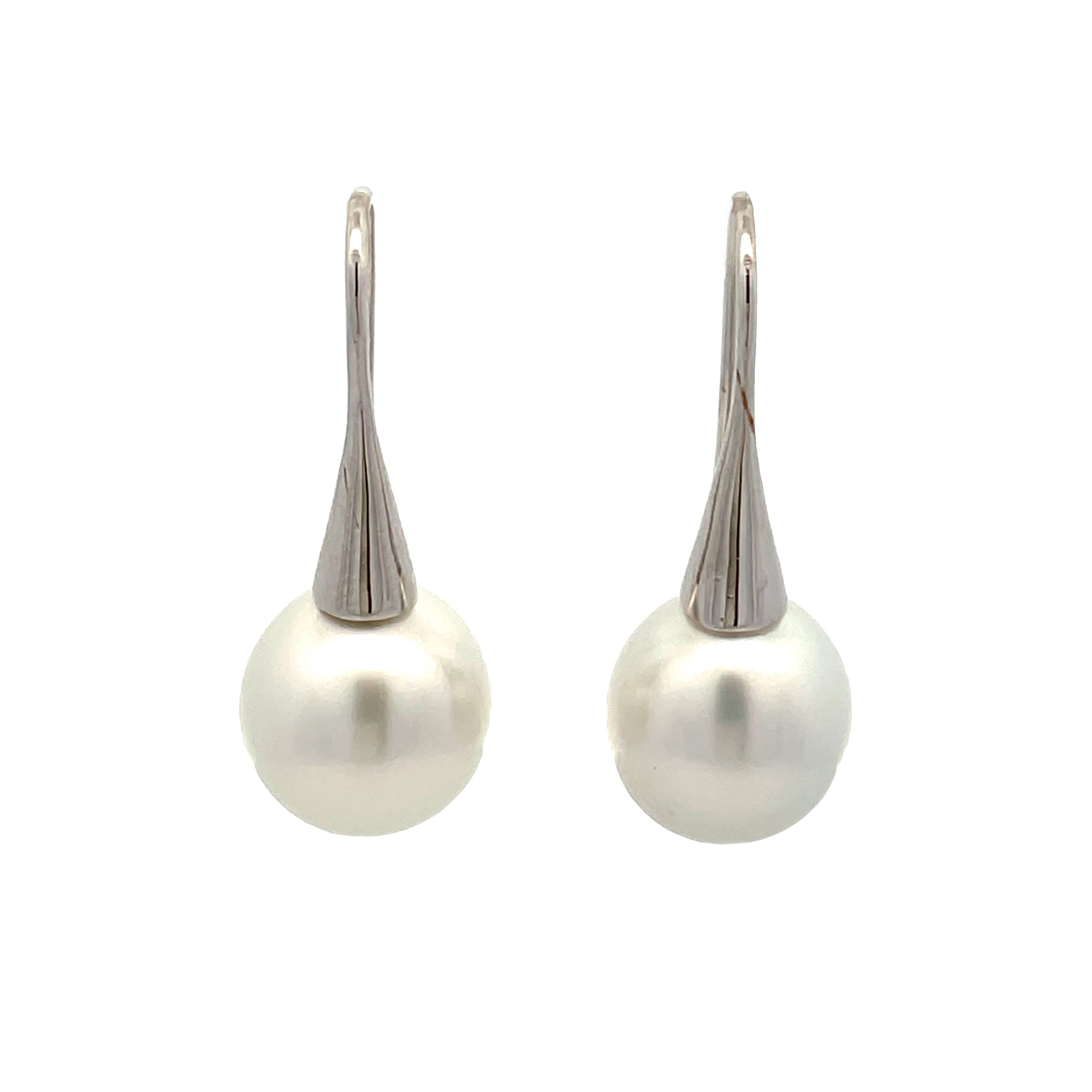 9K White Gold Australian South Sea Cultured 11-12mm Pearl Hook Earrings