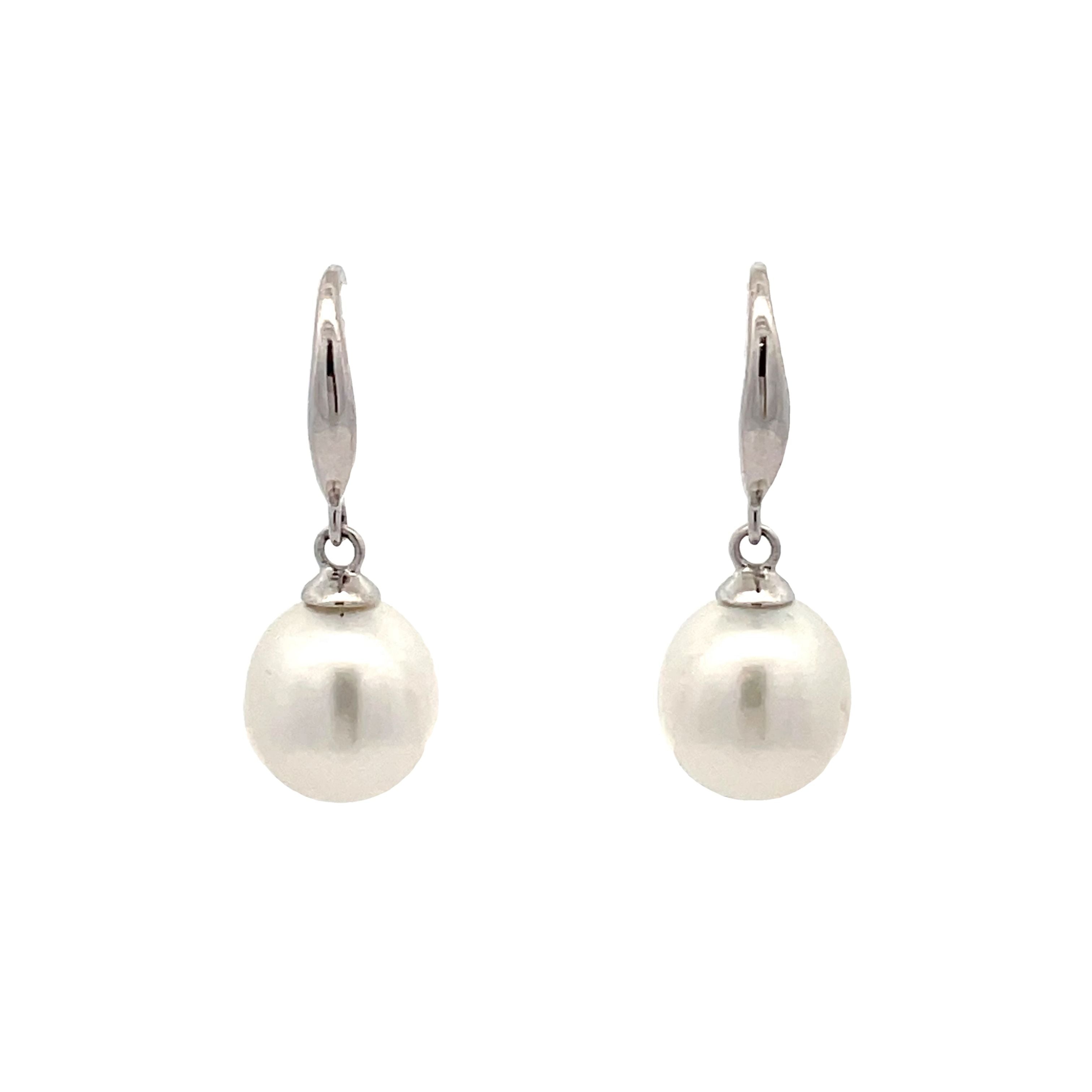 18K White Gold Australian South Sea Cultured Pearl Hook Earrings