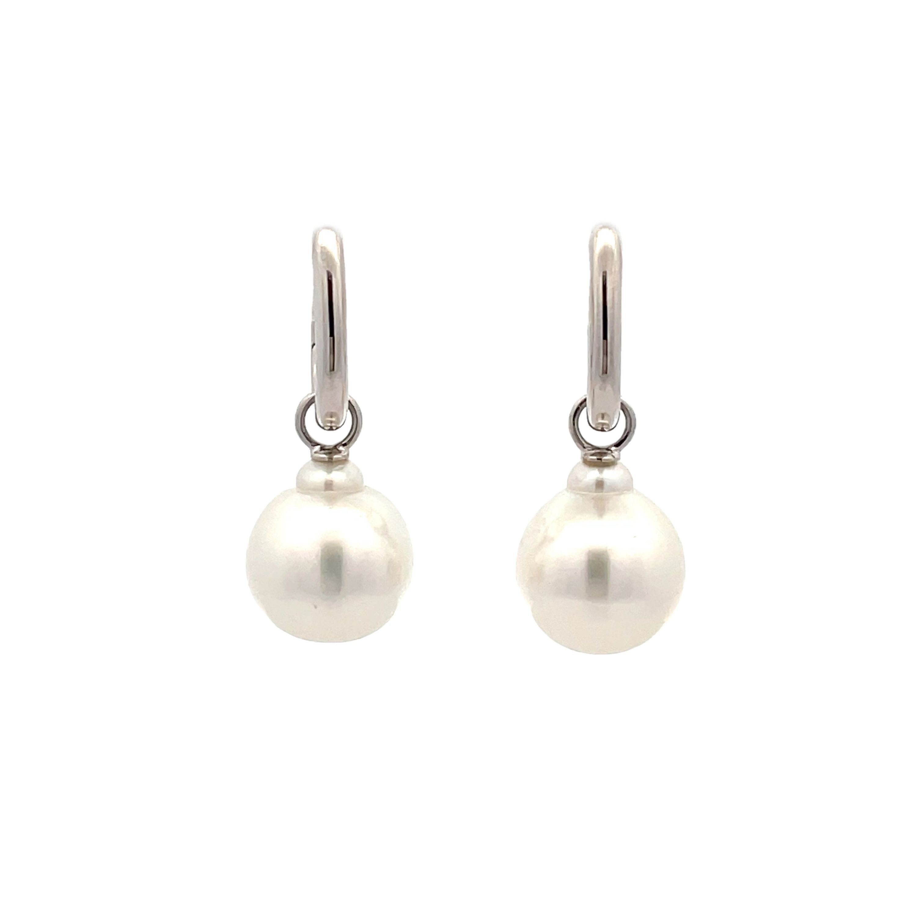 9K White Gold Australian South Sea Cultured Pearl Huggie Earrings