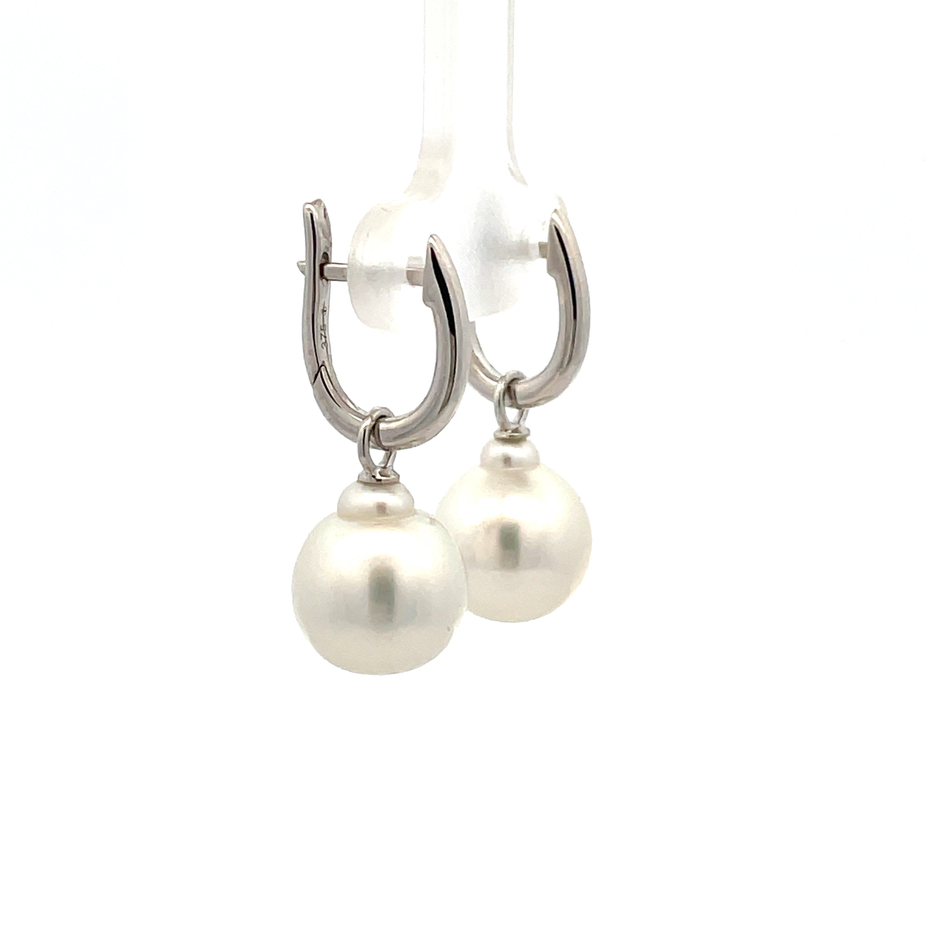 9K White Gold Australian South Sea Cultured Pearl Huggie Earrings