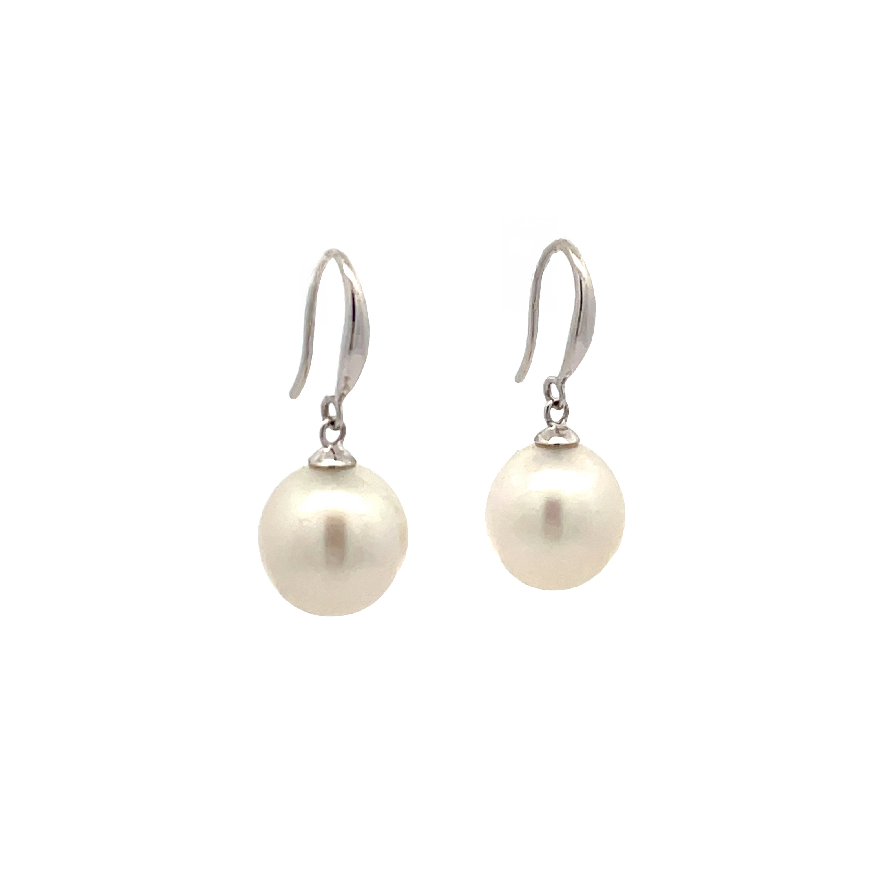 18K White Gold Australian South Sea Cultured 9 -10mm Pearl Hook Earrings