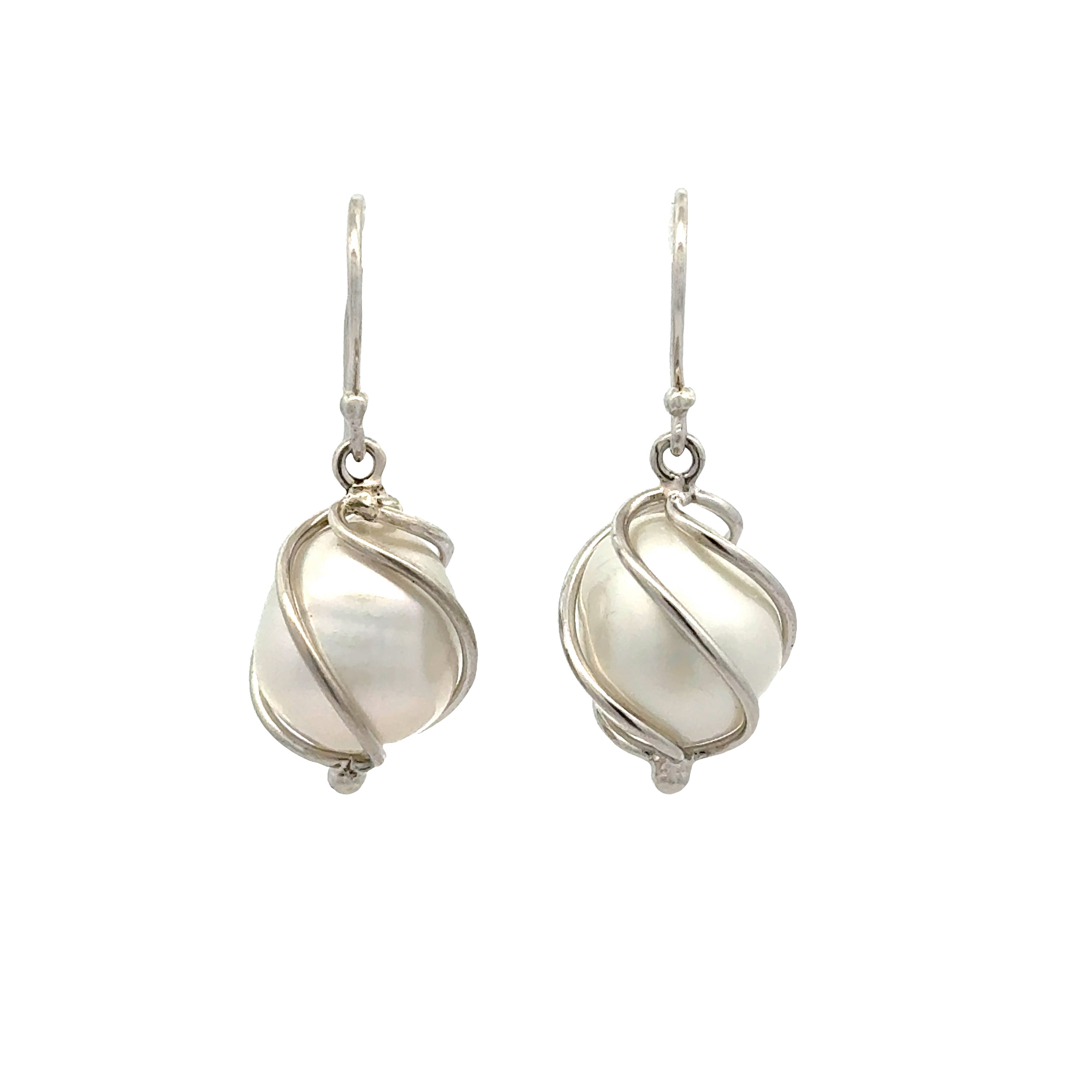 Sterling Silver Australian South Sea Cultured 10-11 mm Pearl Twisted Cage Hook Earrings