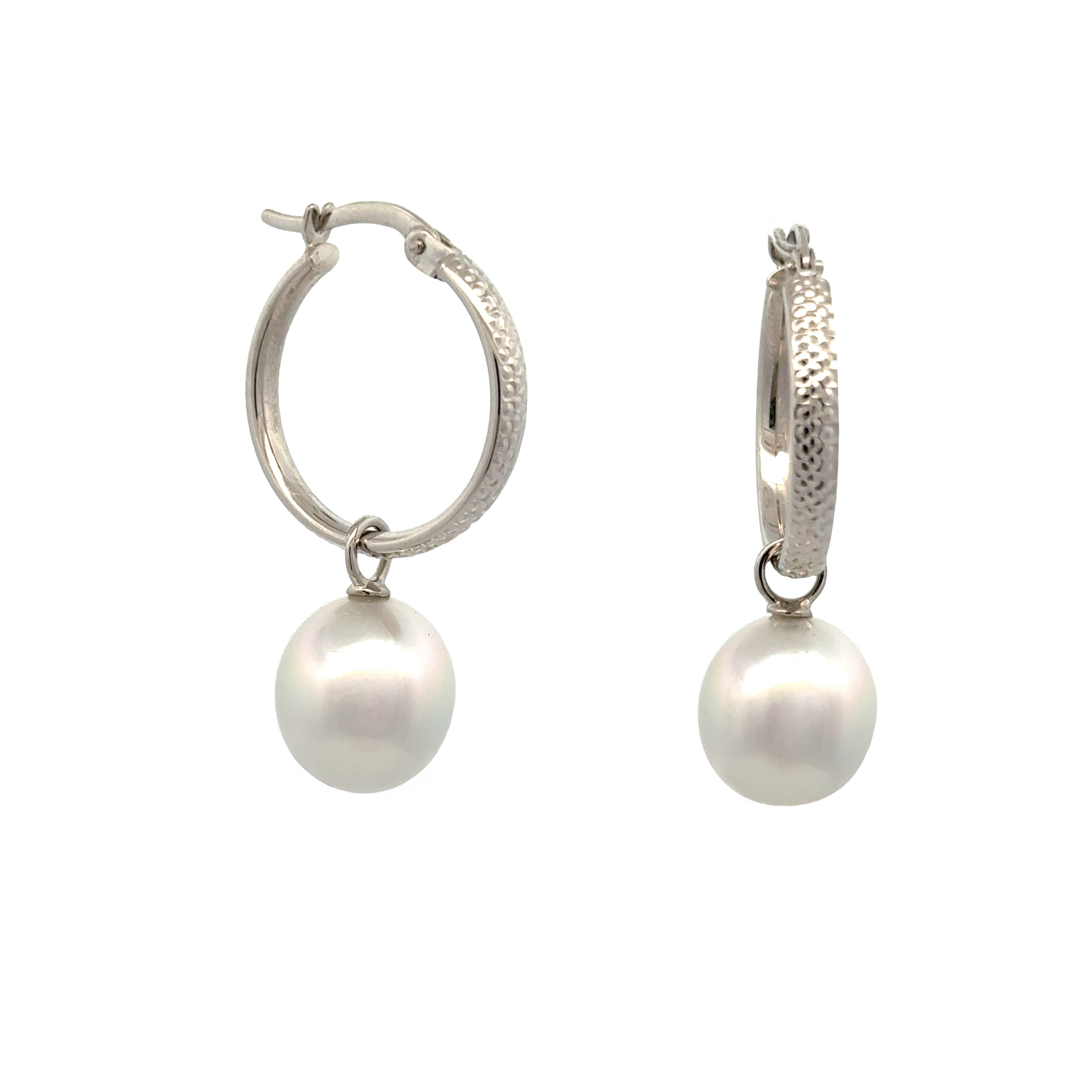 9K White Gold Australian South Sea Cultured 10-11mm Pearl Hoop Earrings