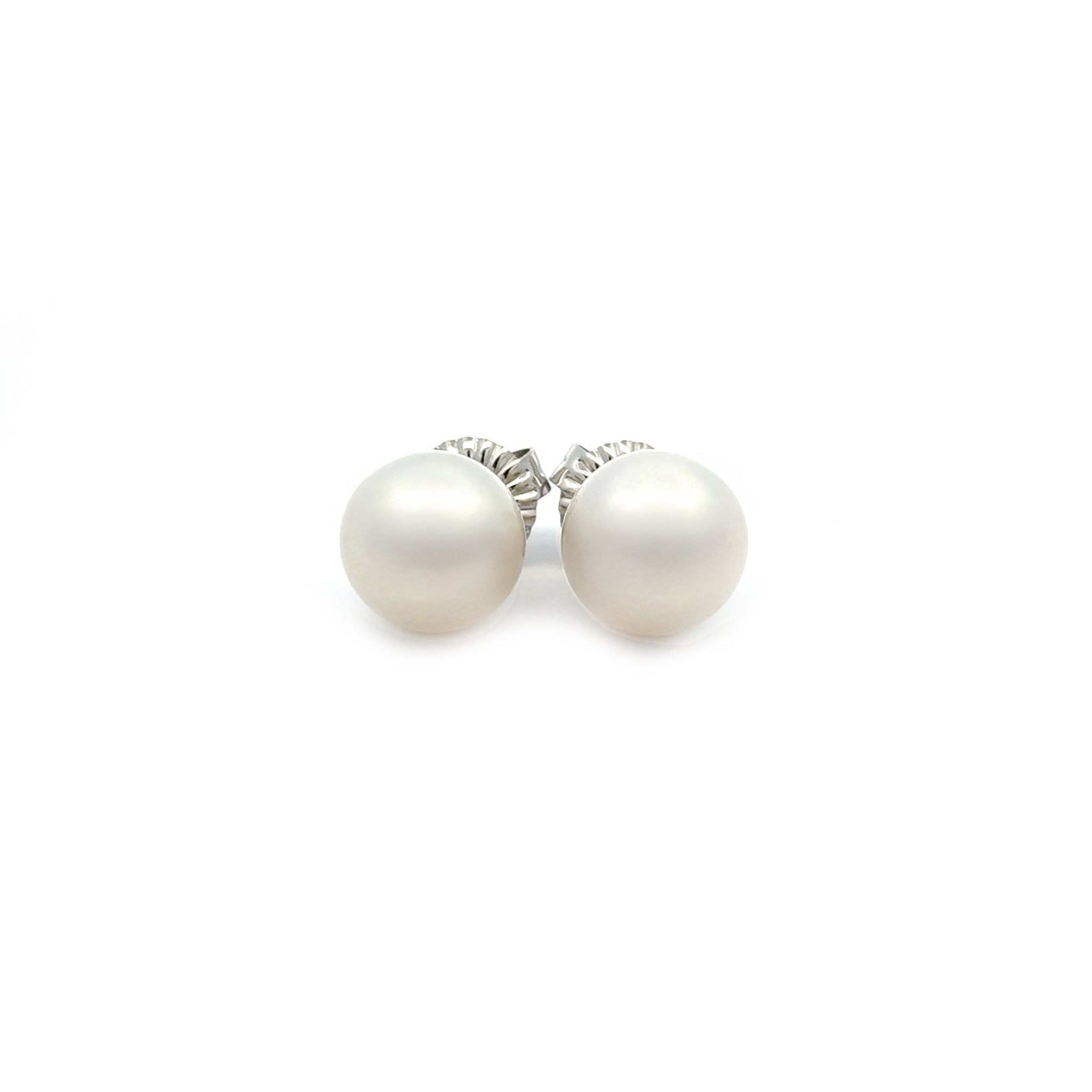 9K White Gold Australian South Sea 11-12mm Cultured Pearl Stud Earrings front view