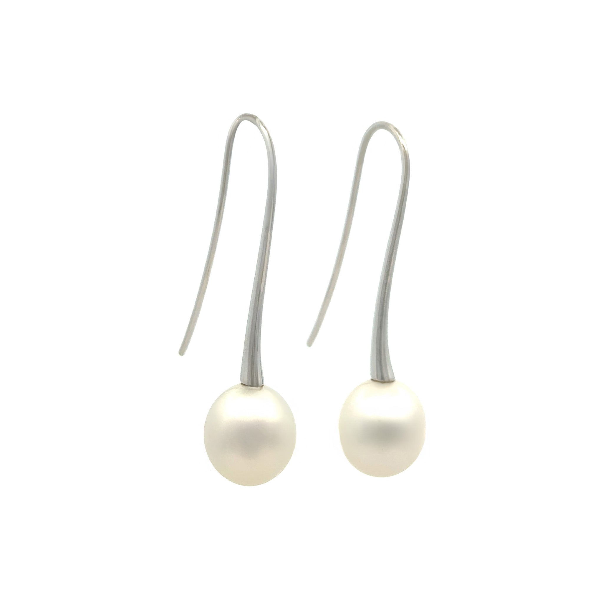 9K White Gold Australian South Sea 10-11 mm Cultured Pearl Hook Earrings side view