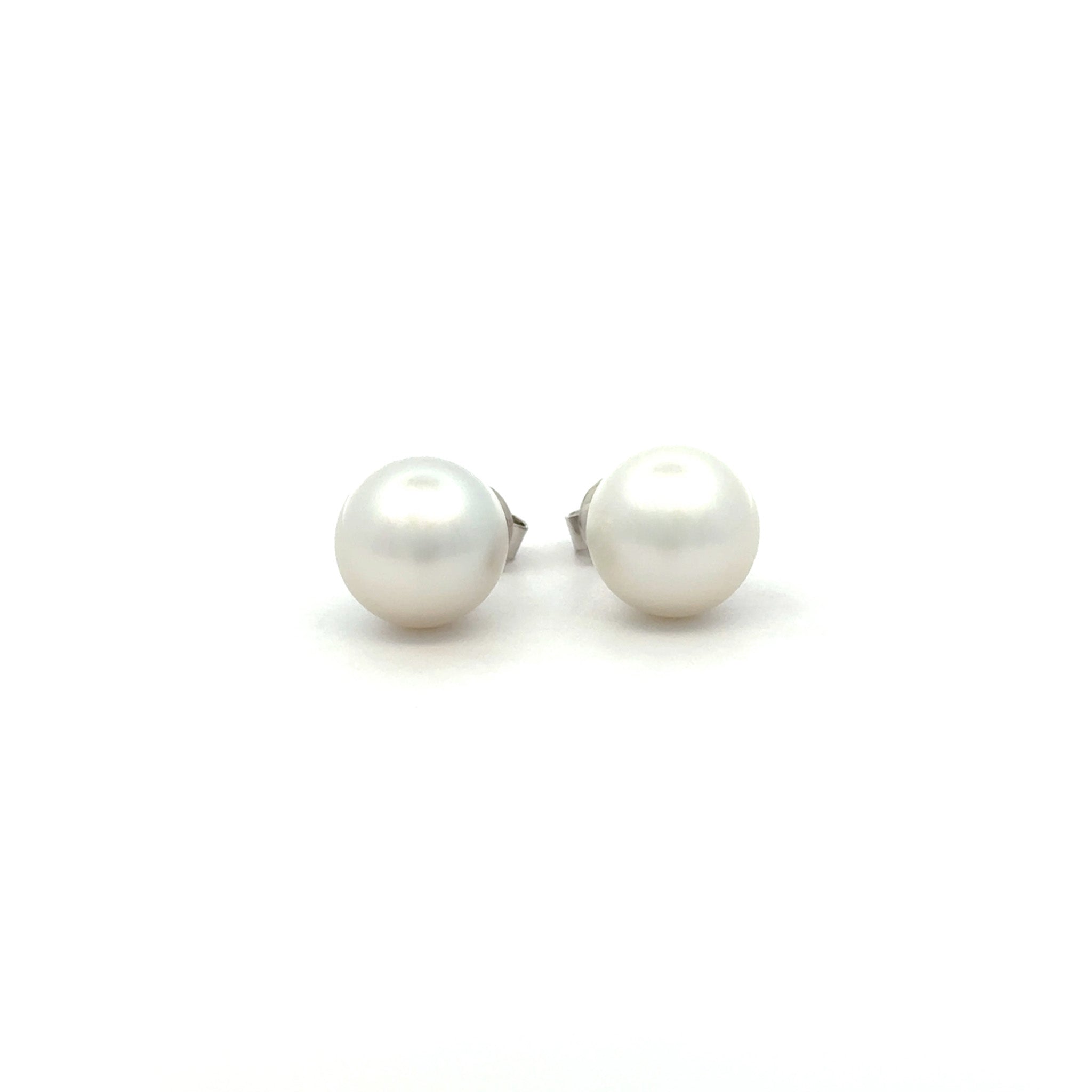 18K White Gold Australian South Sea 10-11 mm Cultured Pearl Stud Earrings front view