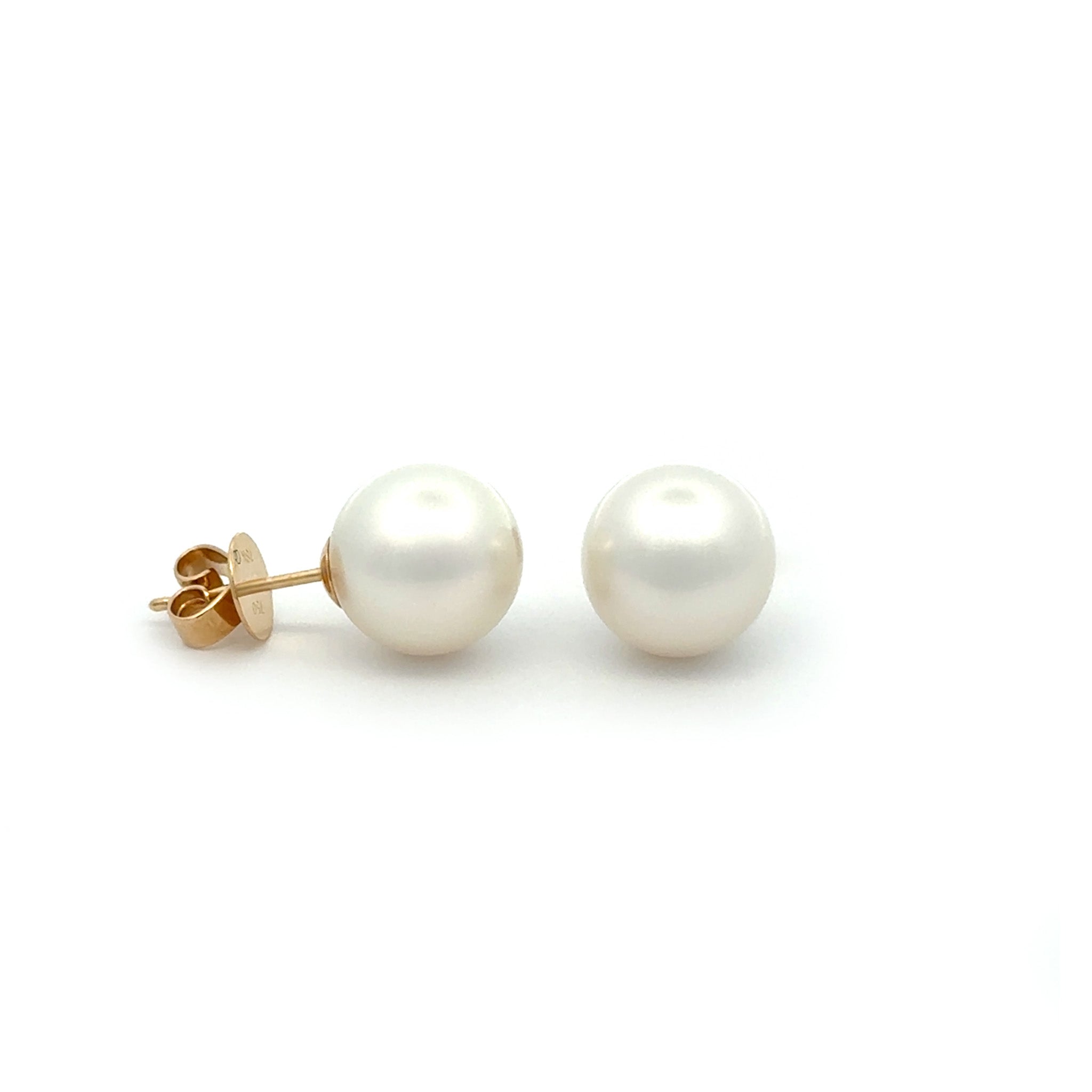 18K Yellow Gold Australian South Sea 10-11 mm Cultured Pearl Stud Earrings side view