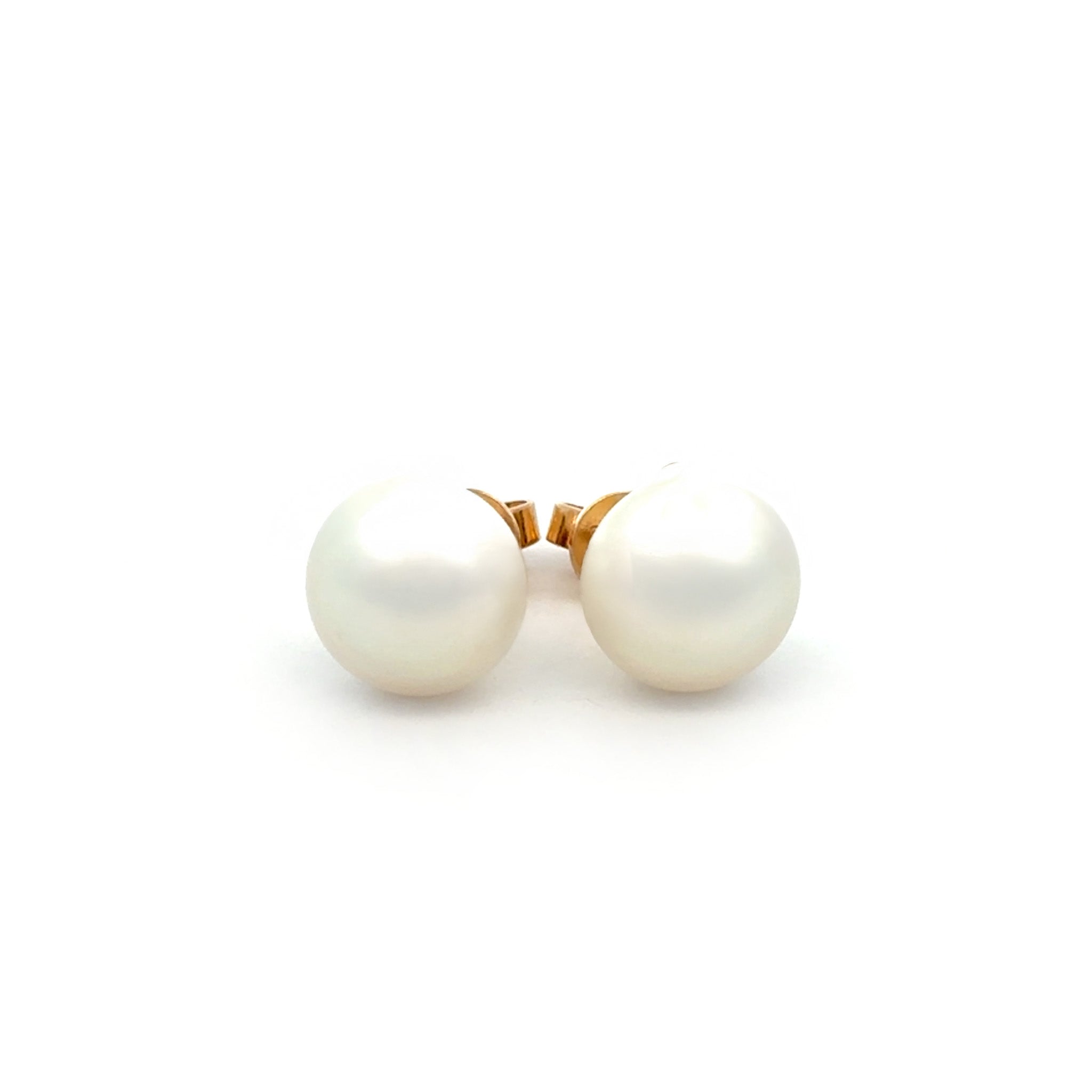 9K Yellow Gold Australian South Sea 10-11 mm Cultured Pearl Stud Earrings front view