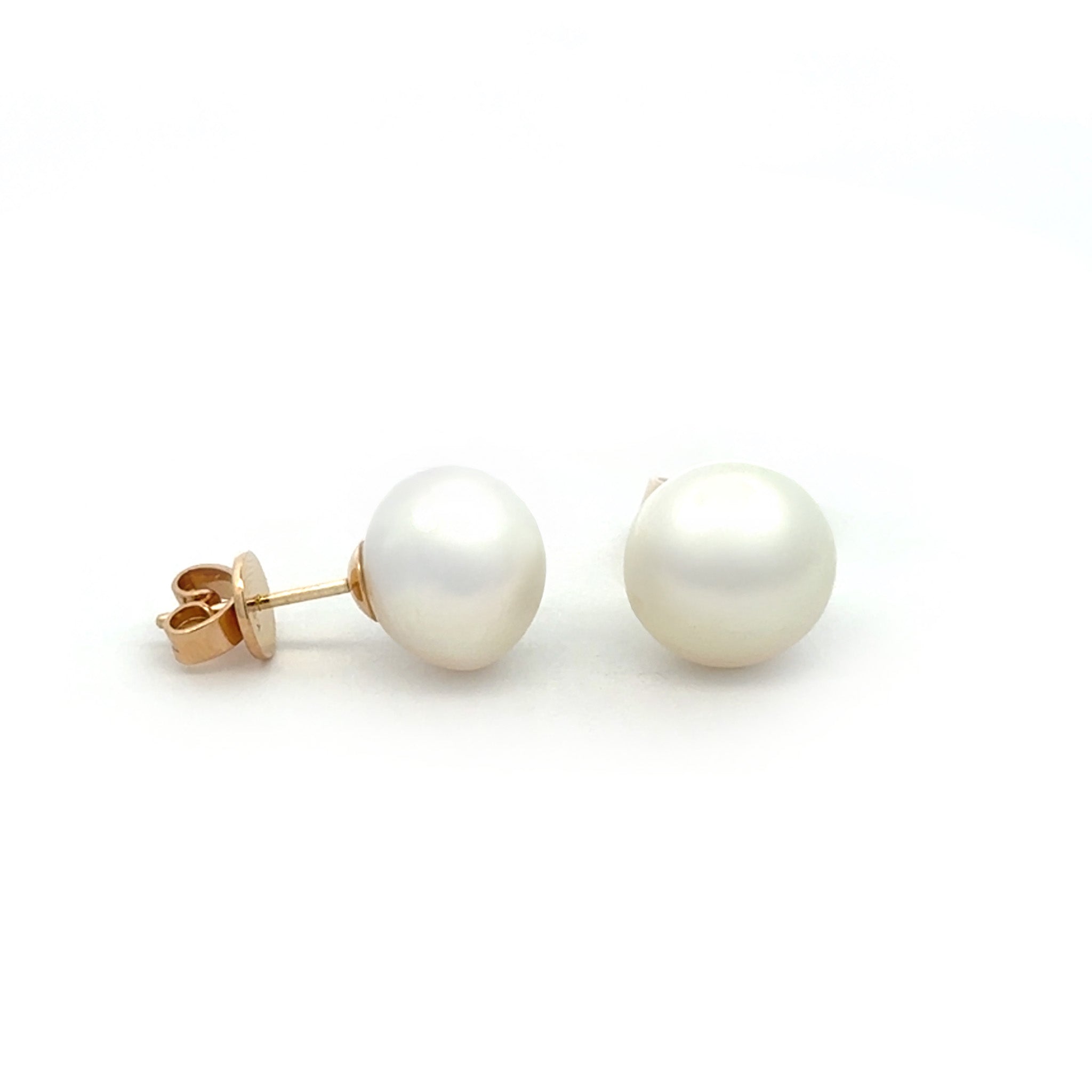 9K Yellow Gold Australian South Sea 10-11 mm Cultured Pearl Stud Earrings side view