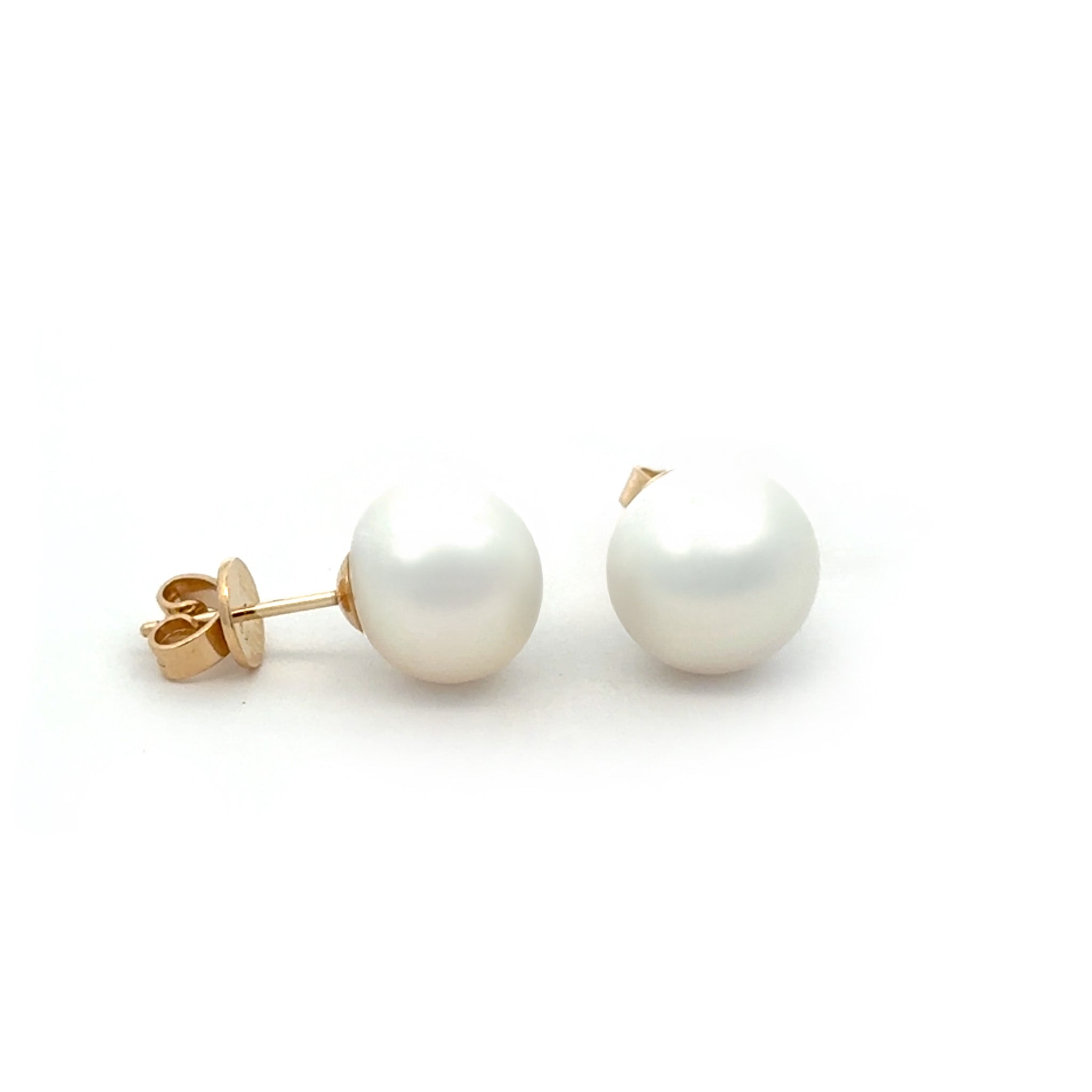 9K Yellow Gold Australian South Sea 10-11 mm Cultured Pearl Stud Earrings side view