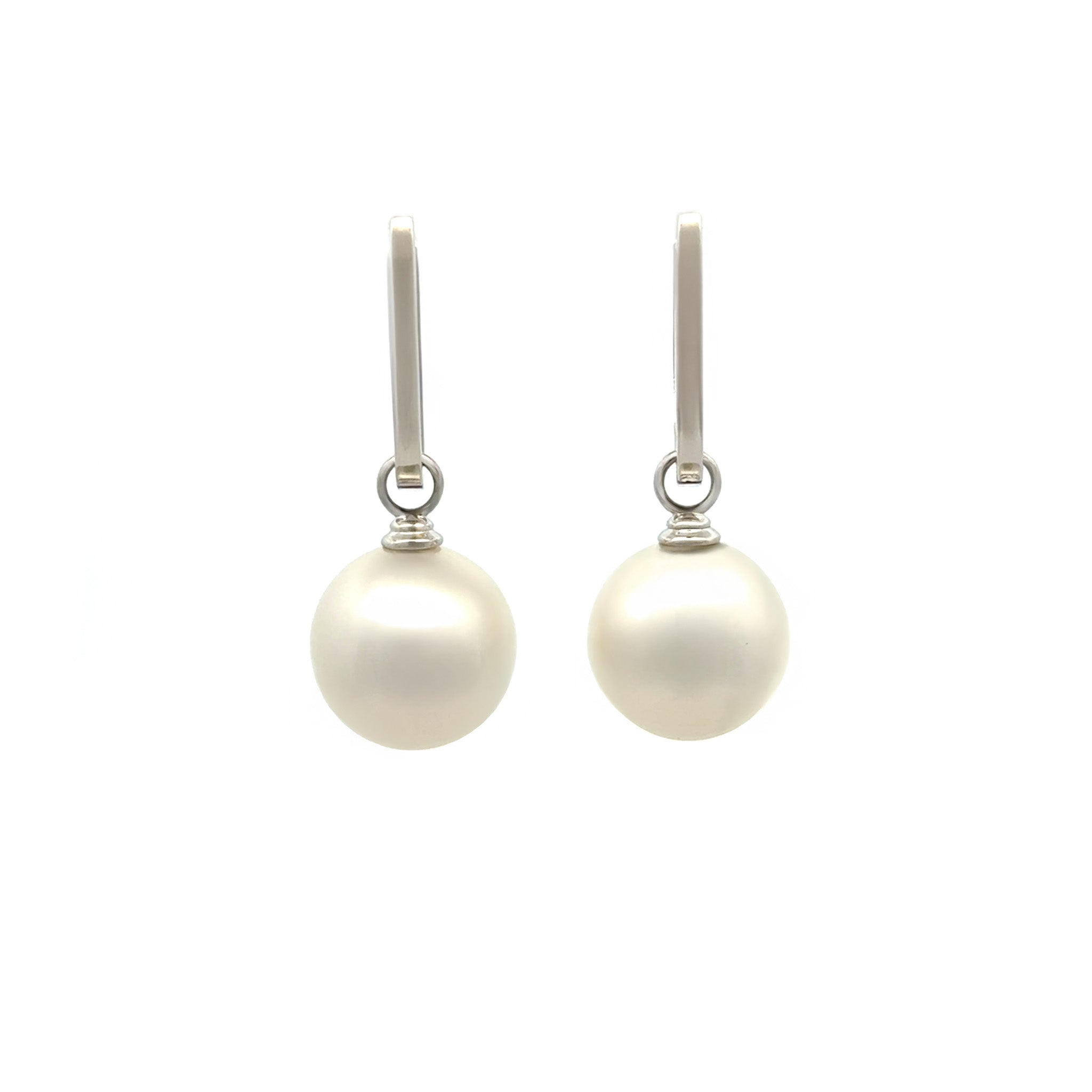 9K White Gold Australian South Sea 12-13 mm Cultured Pearl Huggie Earrings front view