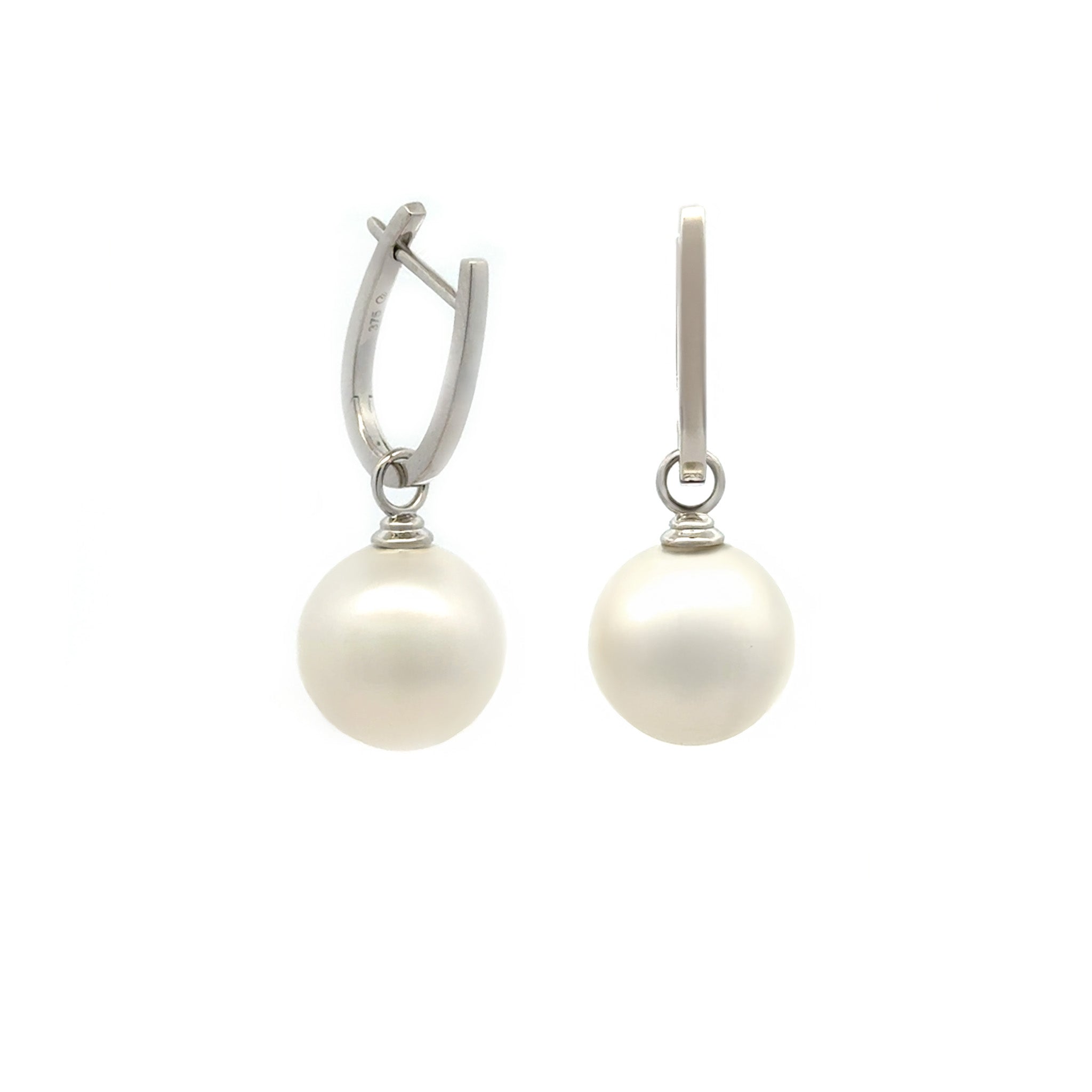 9K White Gold Australian South Sea 12-13 mm Cultured Pearl Huggie Earrings side view