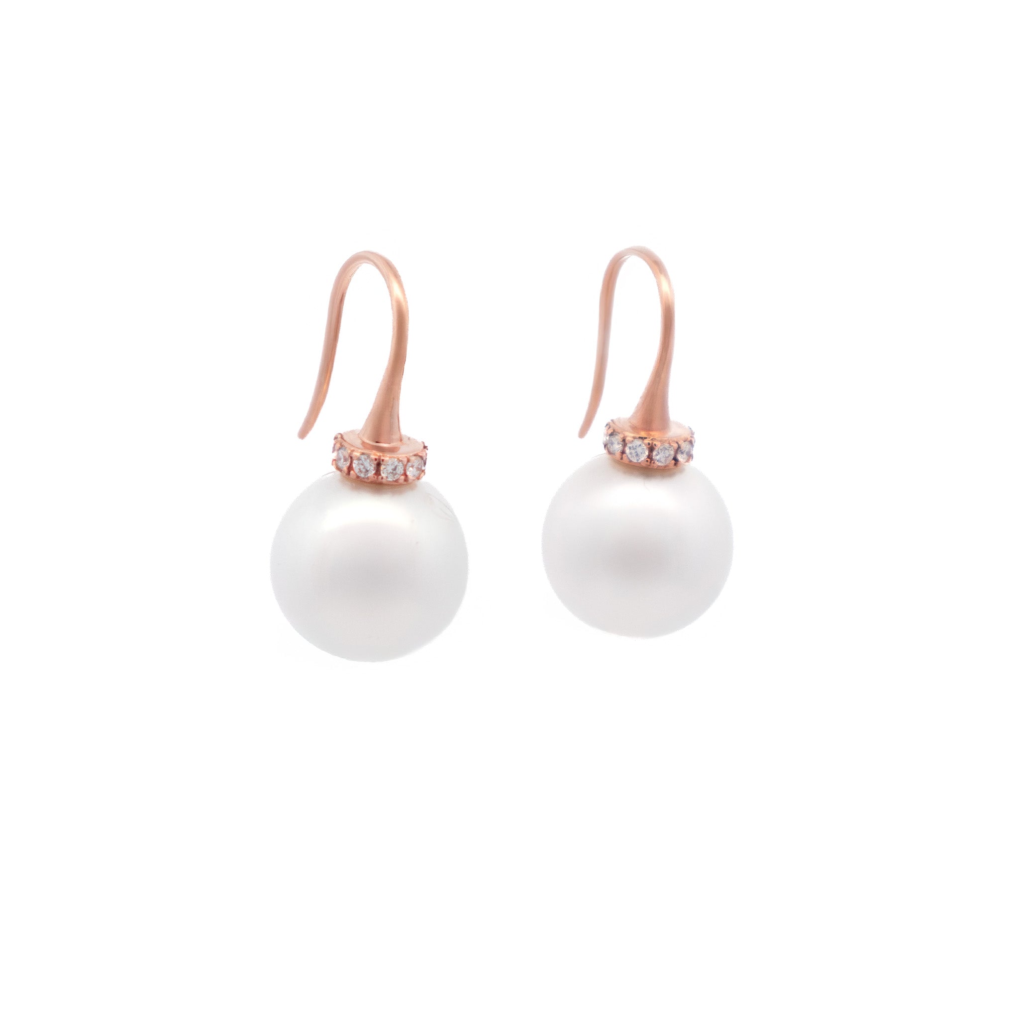 18K Rose Gold Australian South Sea 11-12 mm Cultured Pearl and Diamond Hook Earrings side view