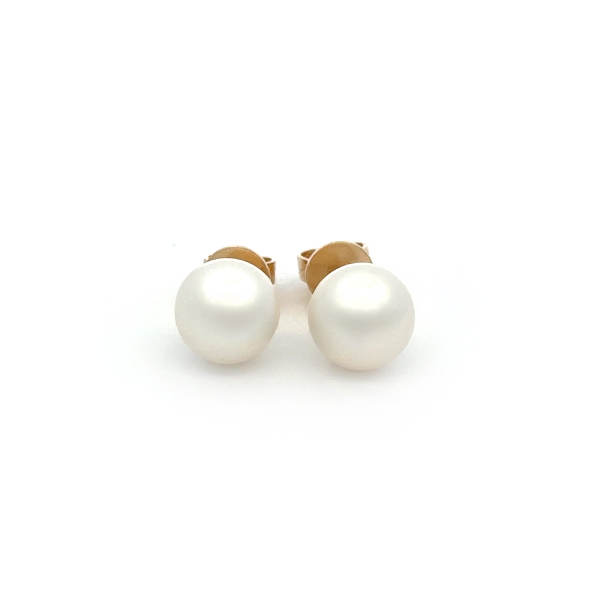 9K Yellow Gold Australian South Sea 8-9 mm Cultured Pearl Stud Earrings front view