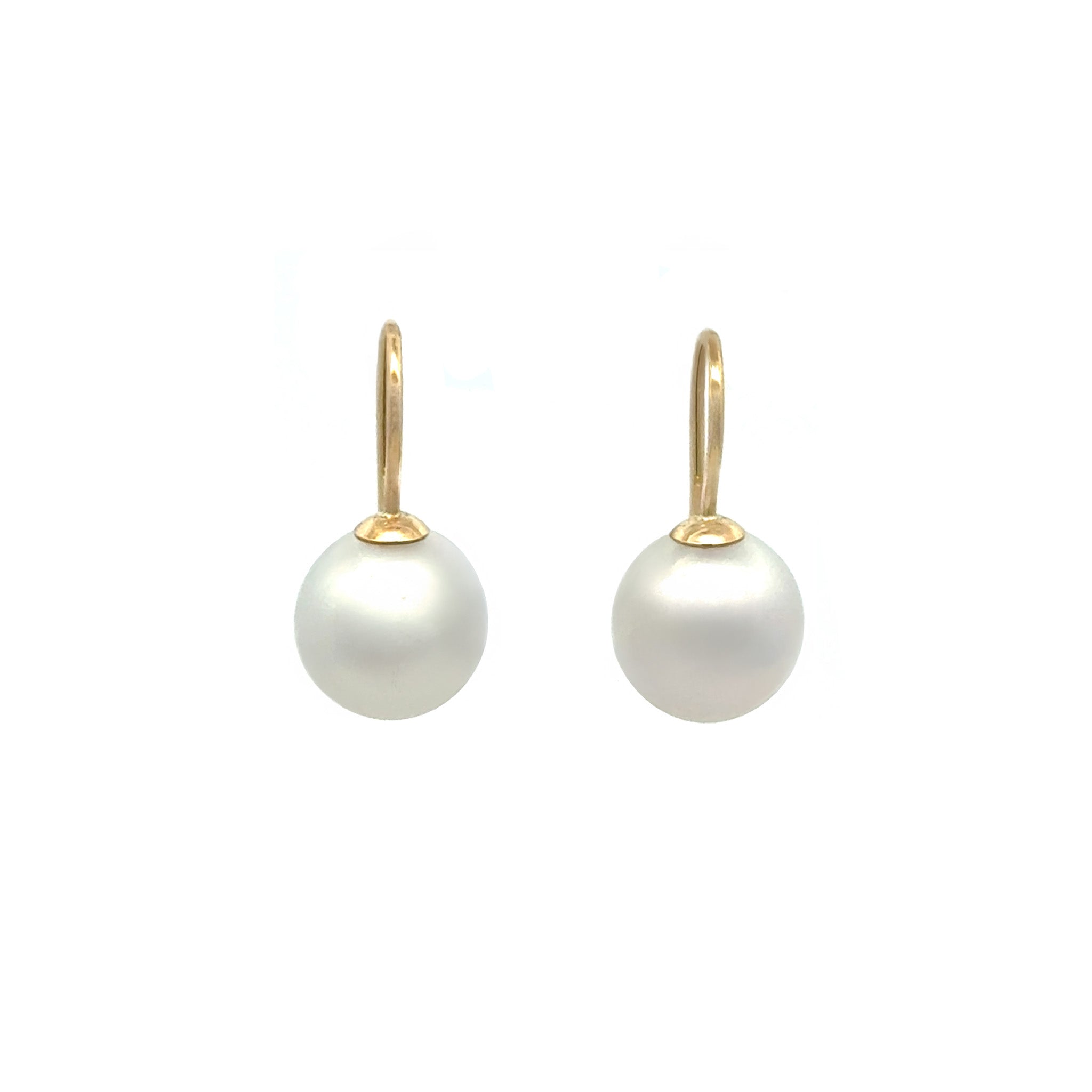 9K Yellow Gold Australian South Sea 10-11 mm Cultured Pearl Hook Earrings front view