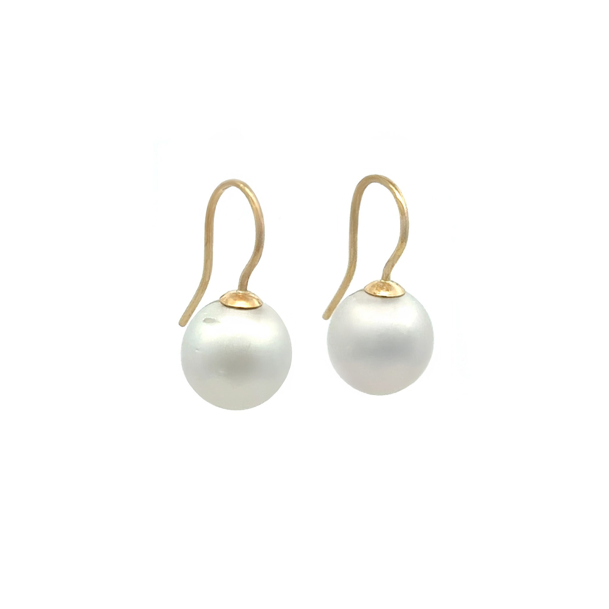 9K Yellow Gold Australian South Sea 10-11 mm Cultured Pearl Hook Earrings side view