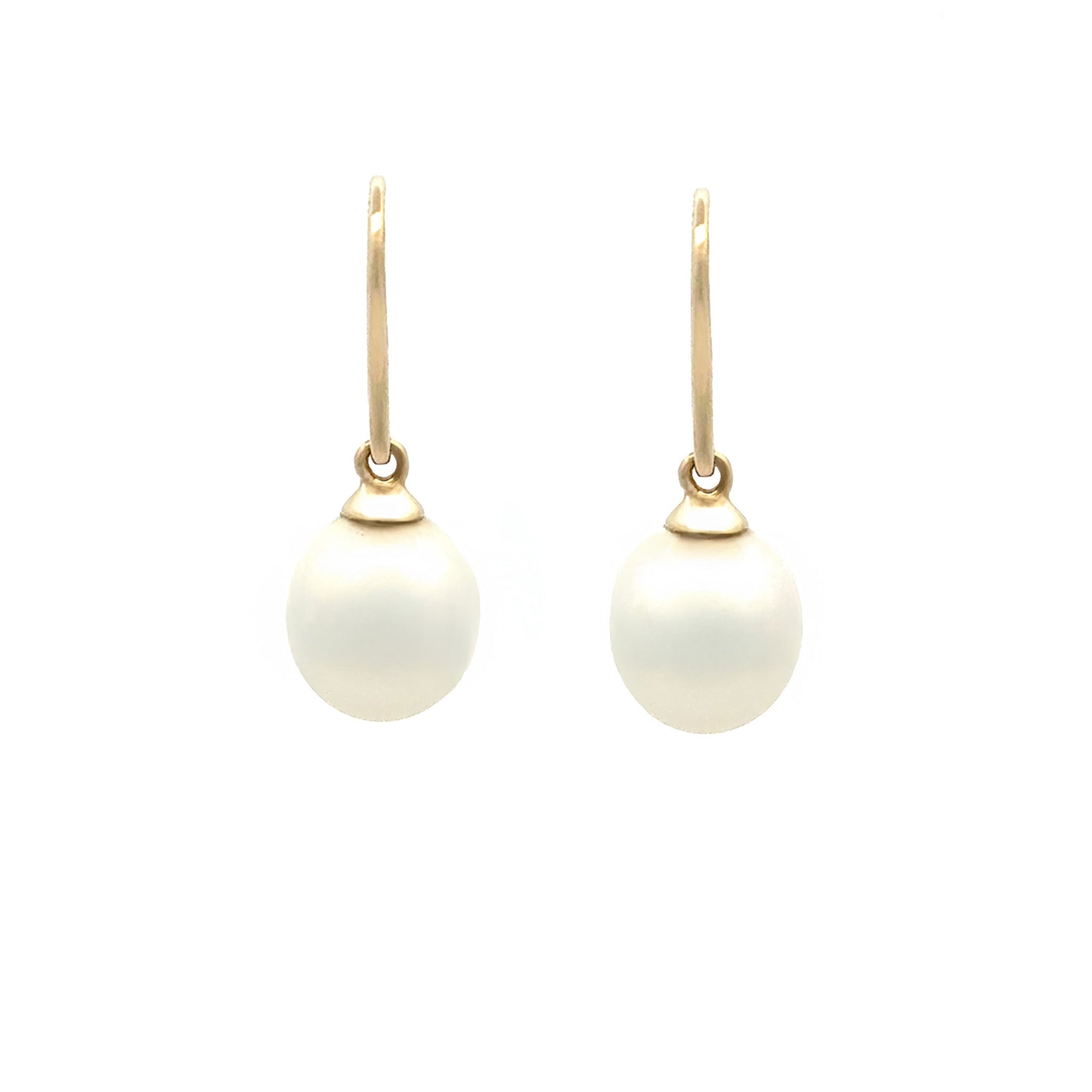 9K Yellow Gold Australian South Sea 10-11 mm Cultured Pearl Hook Earrings front view