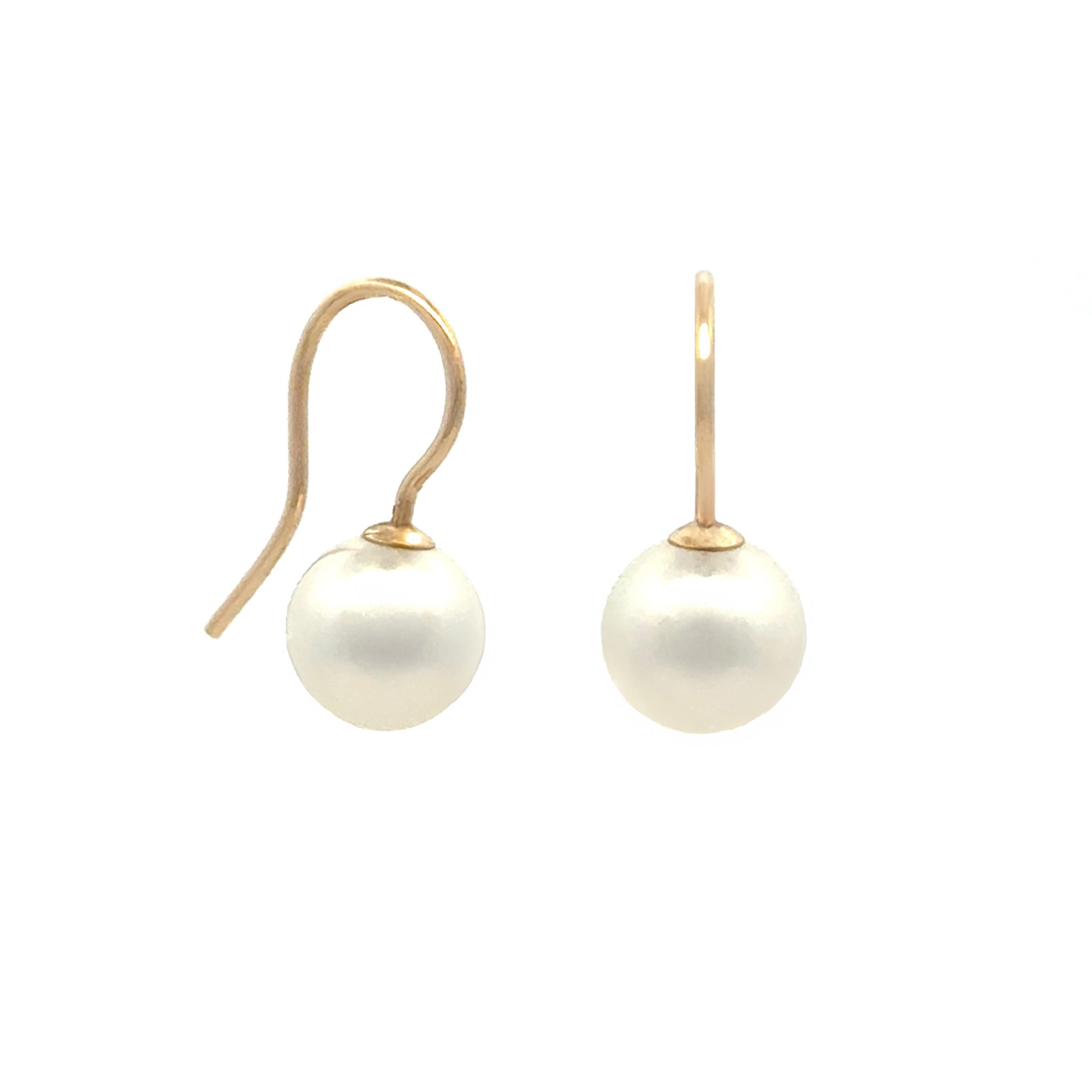 9K Yellow Gold Australian South Sea 8-9 mm Cultured Pearl Hook Earrings side view