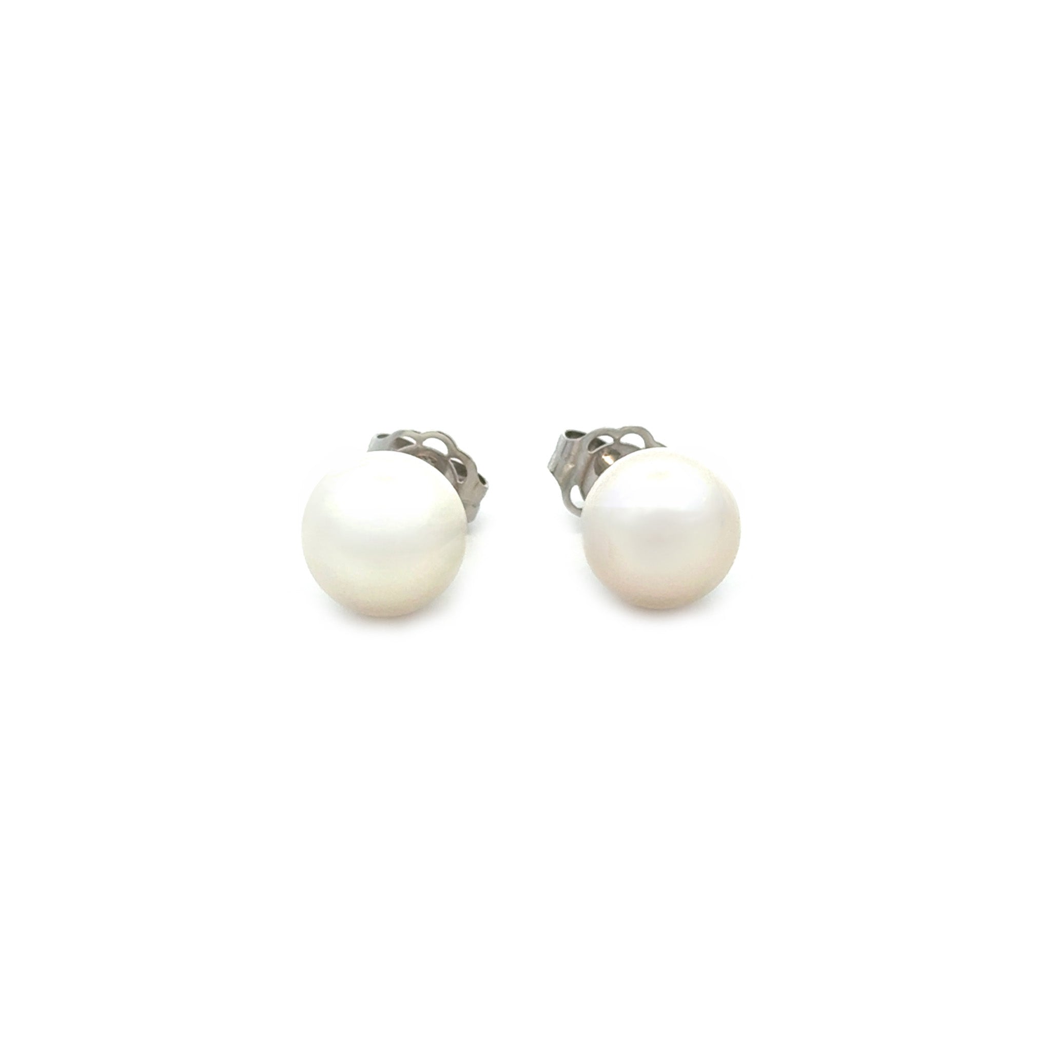 9K White Gold Australian South Sea 8-9 mm Cultured Pearl Stud Earrings front view