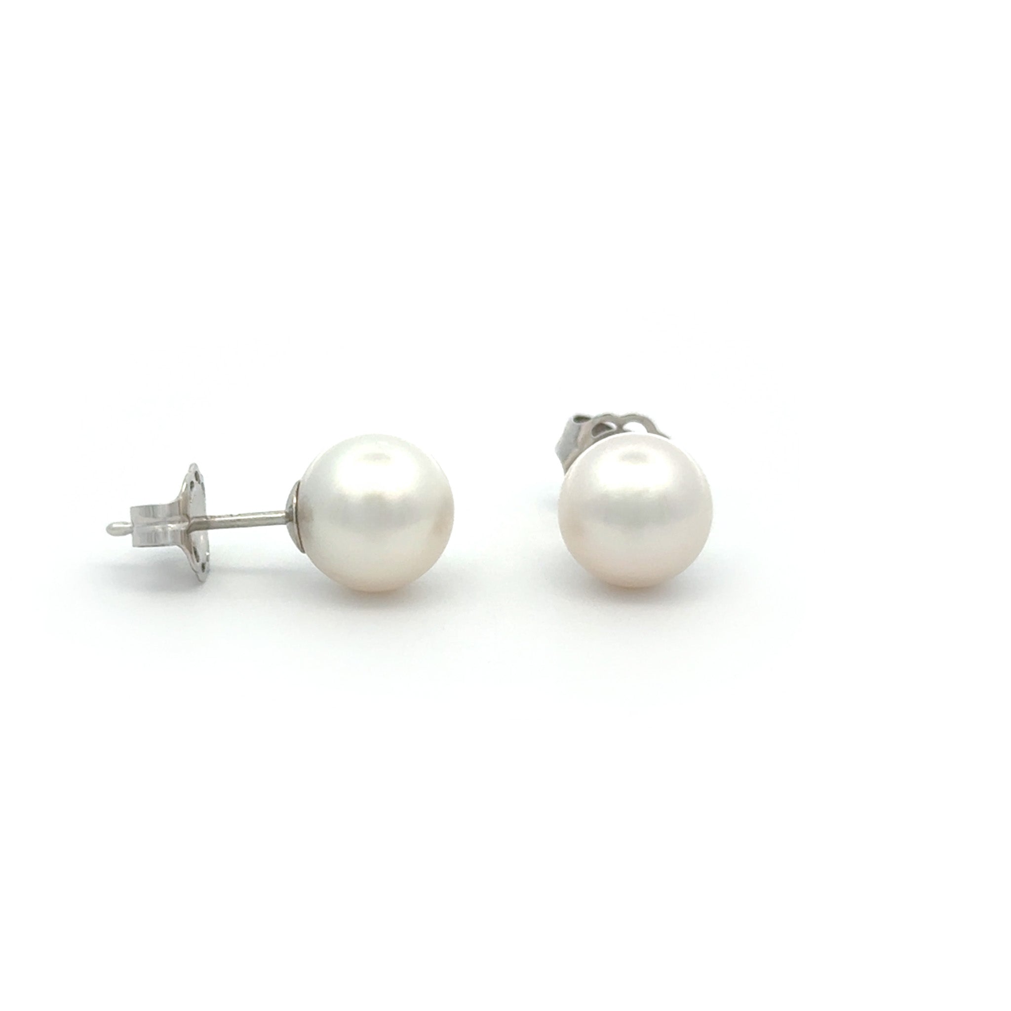 9K White Gold Australian South Sea 8-9 mm Cultured Pearl Stud Earrings side view