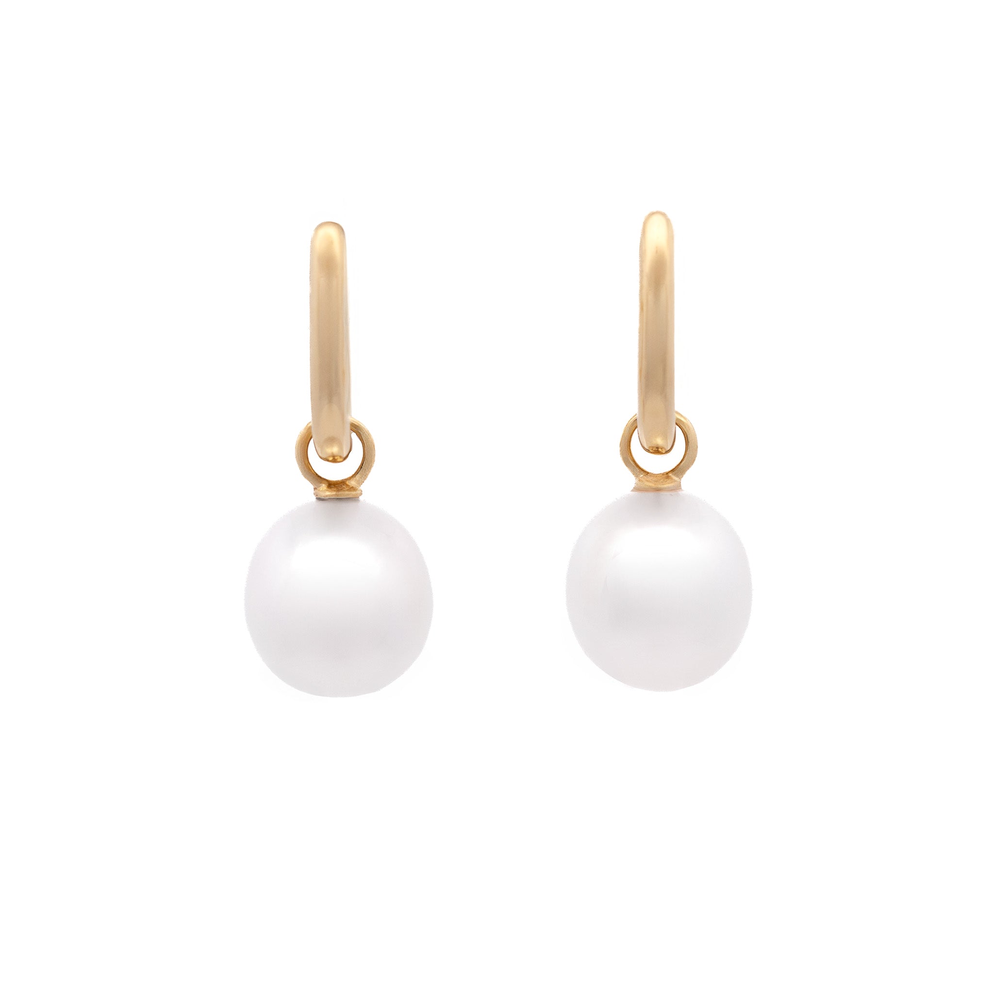 9K Yellow Gold Australian South Sea 10-11 mm Cultured Pearl Huggie Earrings front view