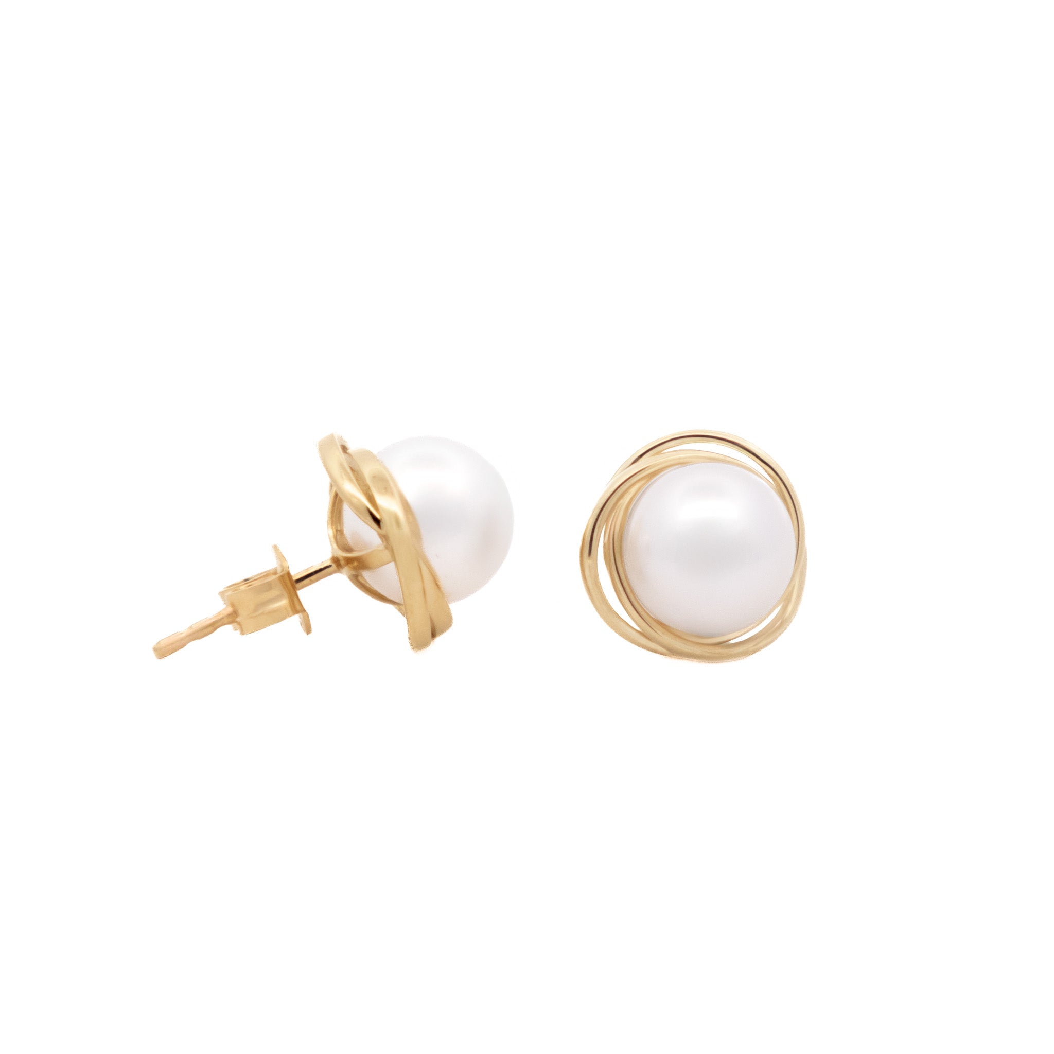 9K Yellow Gold Australian South Sea 8-9 mm Cultured Pearl Stud Earrings
