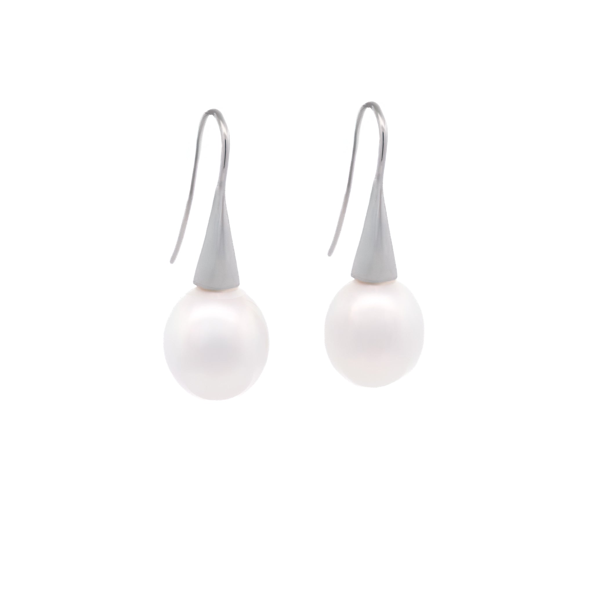 9K White Gold Australian South Sea 10-11 mm Cultured Pearl Hook Earrings side view