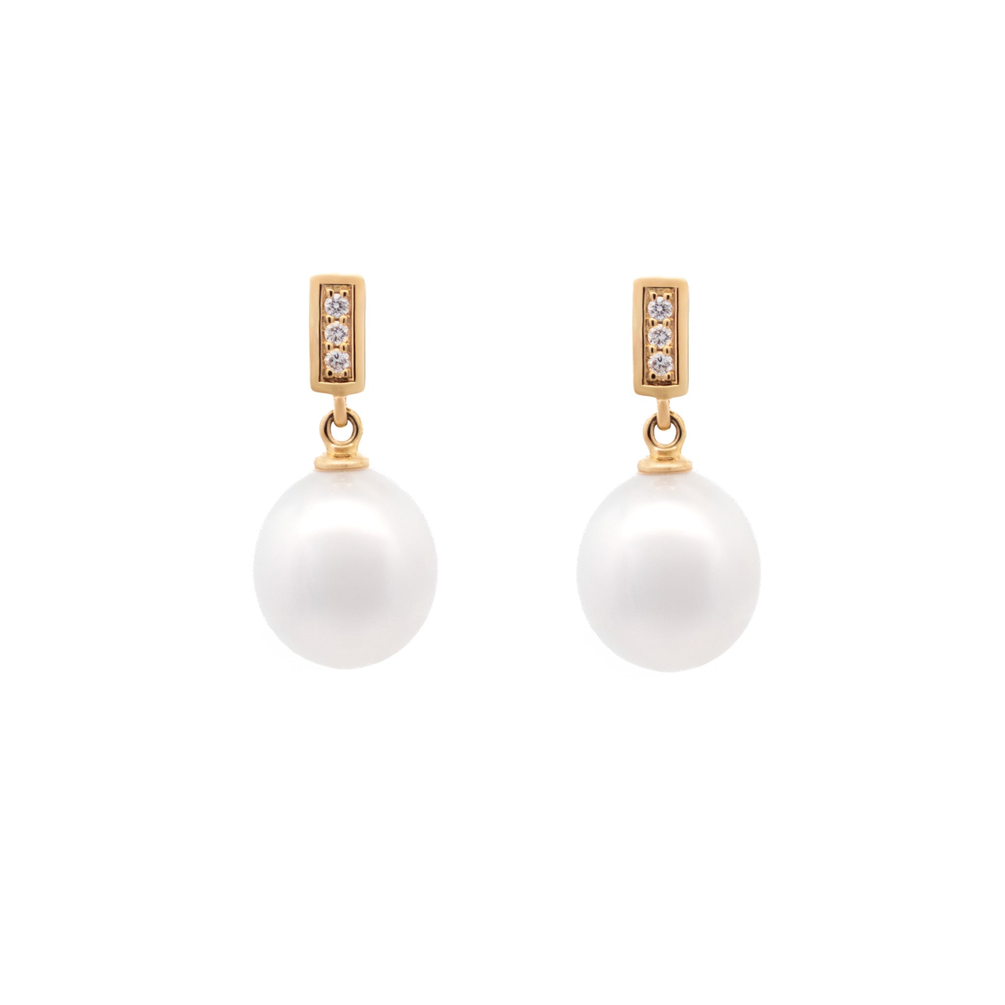 9K Yellow Gold Australian South Sea 9-10 mm Cultured Pearl and Diamond Drop Earrings