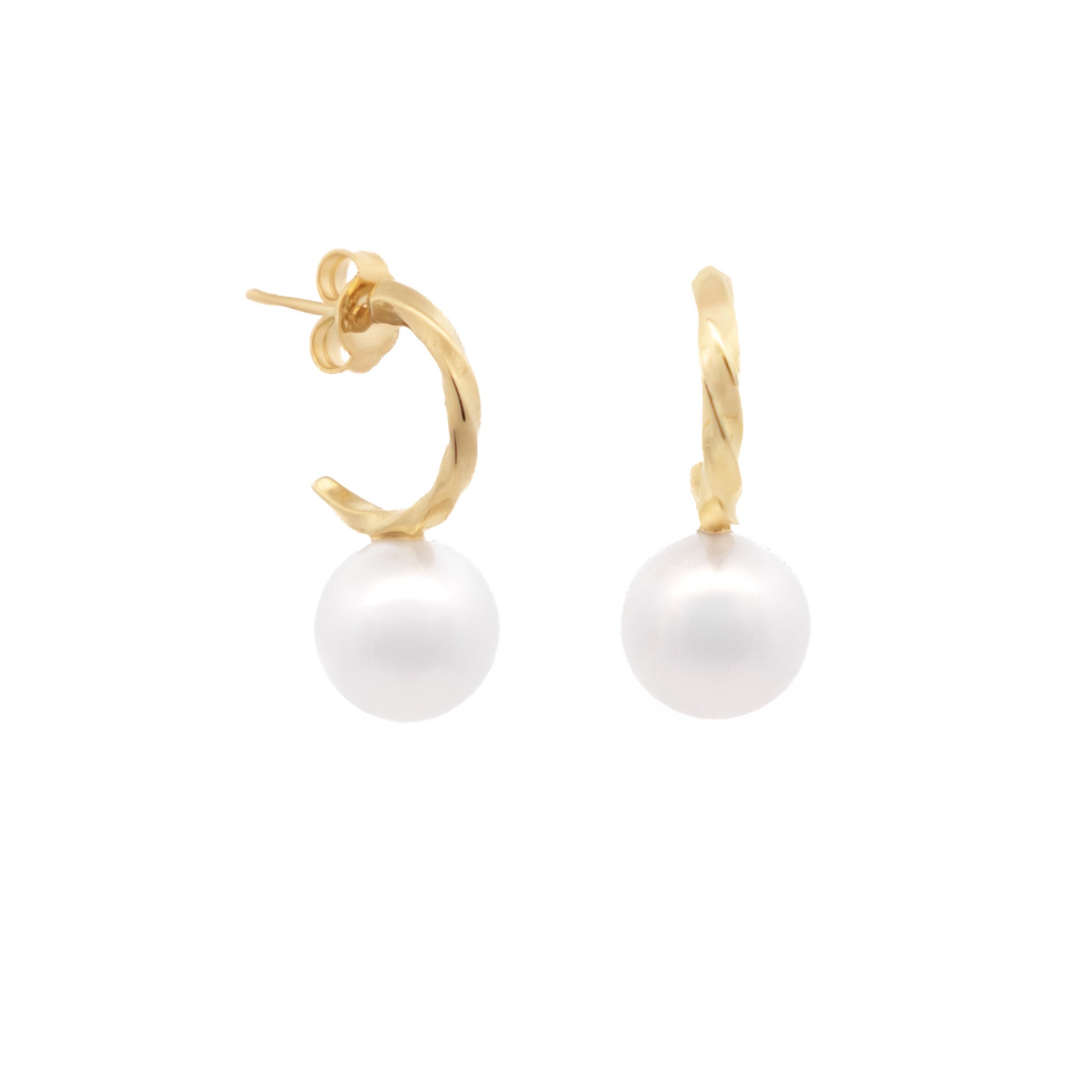 9K Yellow Gold Australian South Sea 9-10 mm Cultured Pearl Drop Earrings