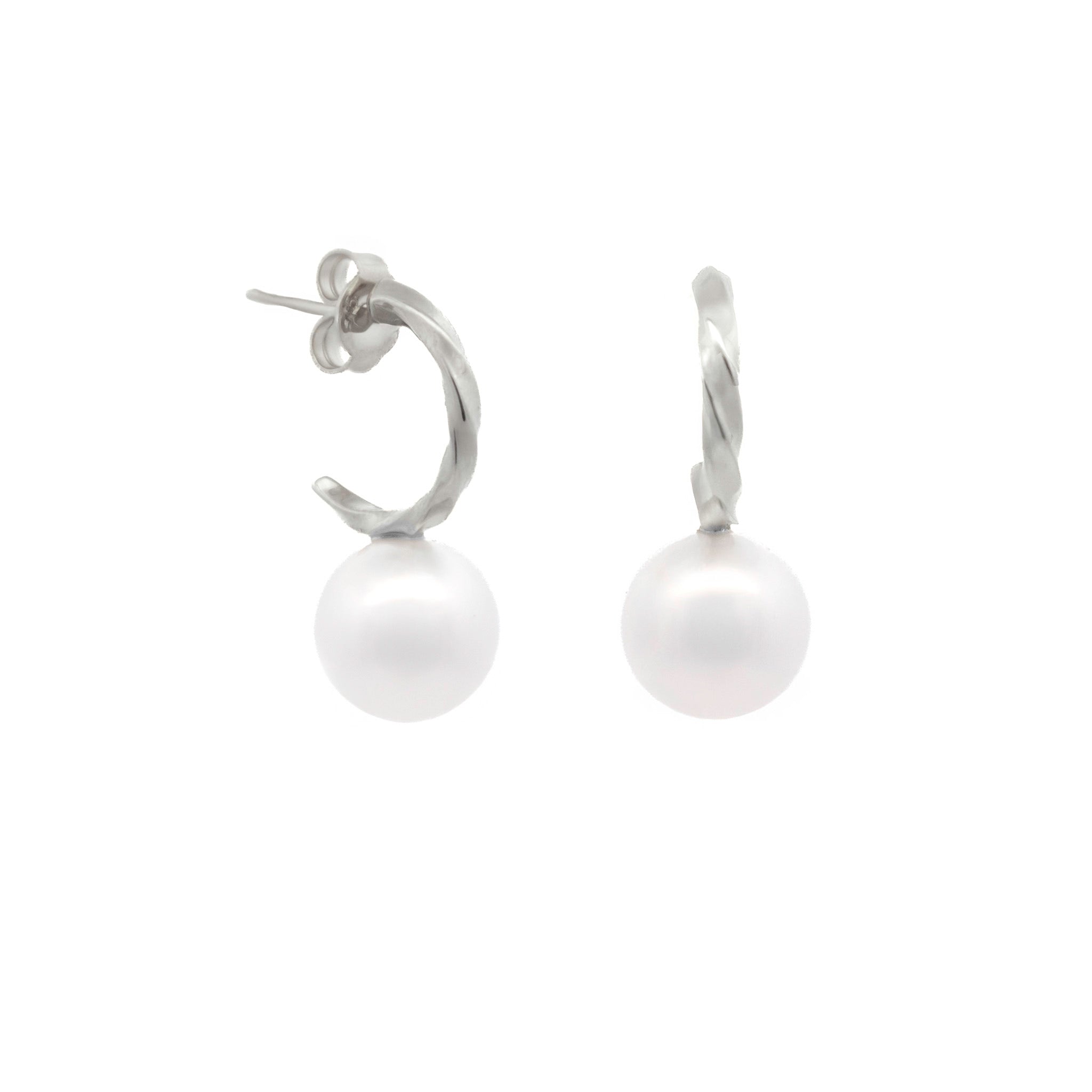9K White Gold Australian South Sea 9-10 mm Cultured Pearl Drop Earrings side view