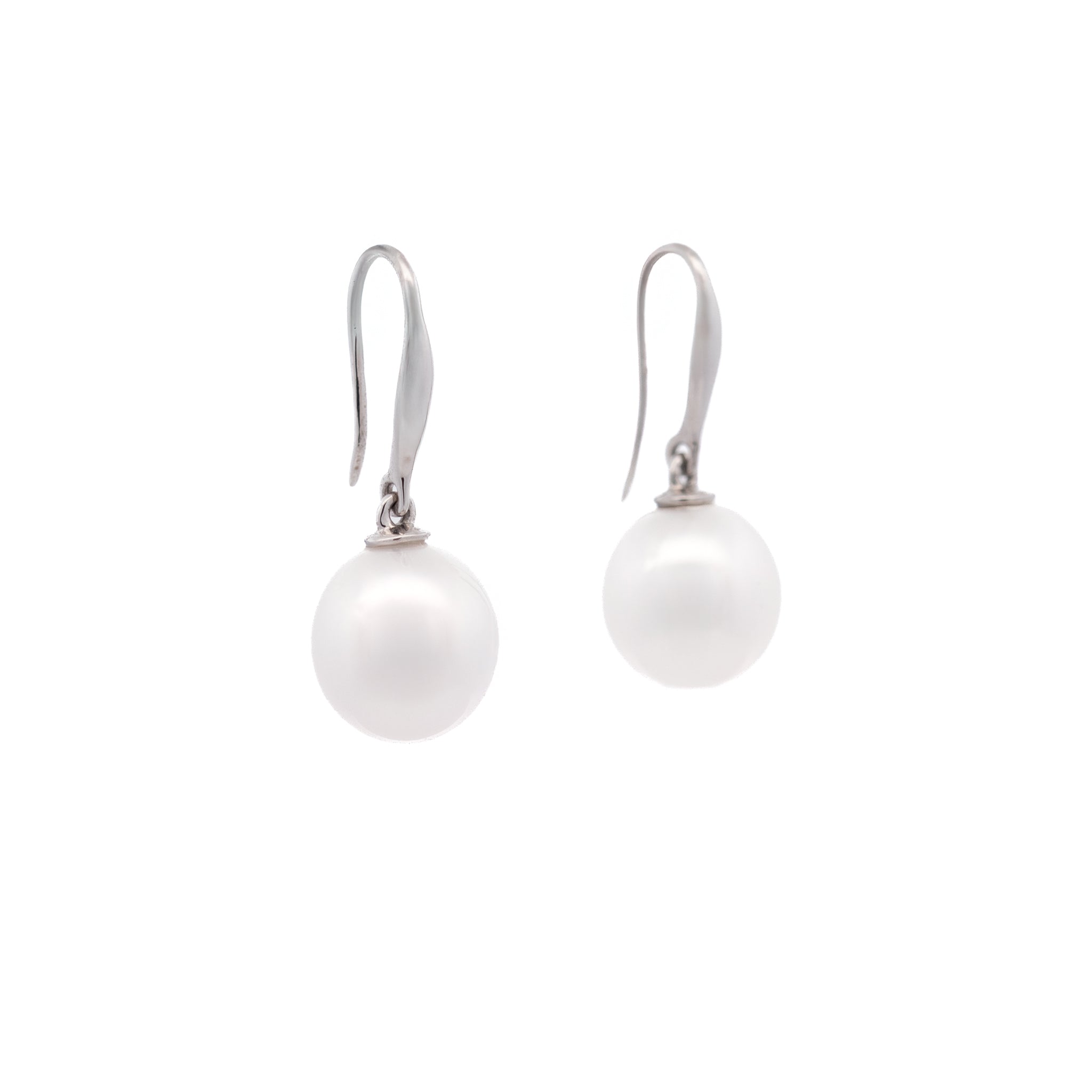 18K White Gold Australian South Sea 9-10 mm Cultured Pearl Hook Earrings