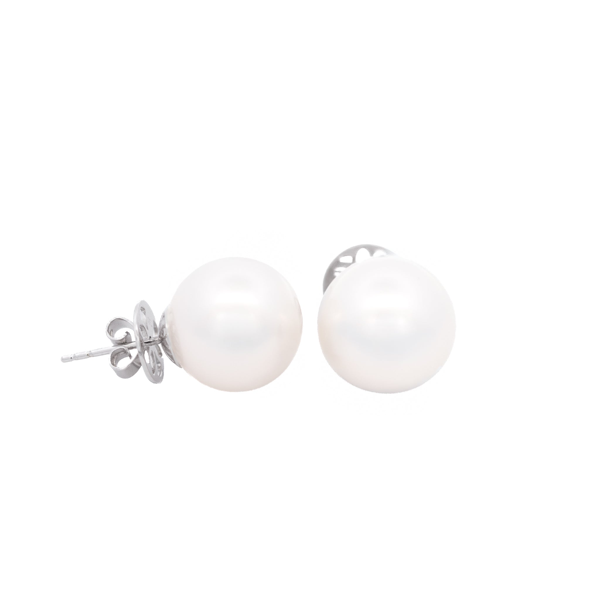 18K White Gold Australian South Sea 12-13 mm Cultured Pearl Stud Earrings side view