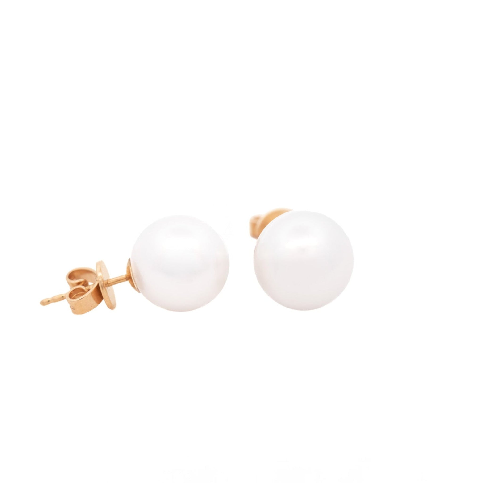 9K Yellow Gold Australian South Sea 10-11 mm Cultured Pearl Stud Earrings side view
