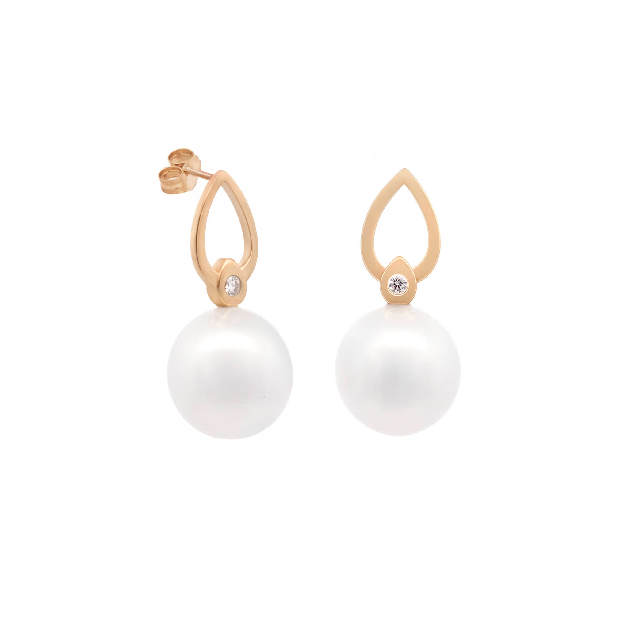 9K Yellow Gold Australian South Sea 10-11 mm Cultured Pearl and Diamond Drop Earrings side view