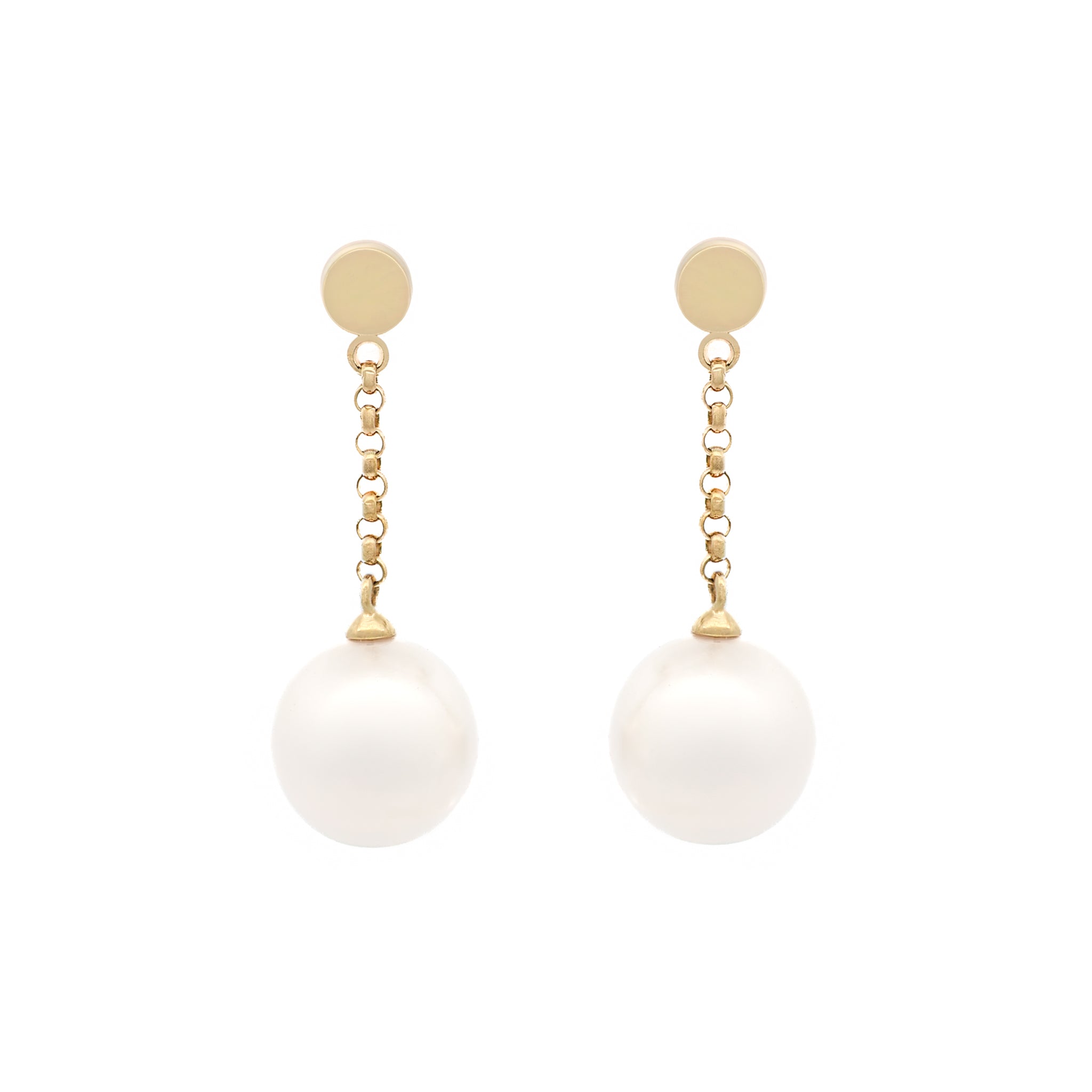 9K Yellow Gold Australian South Sea 10-11mm Cultured Pearl Drop Earrings front view