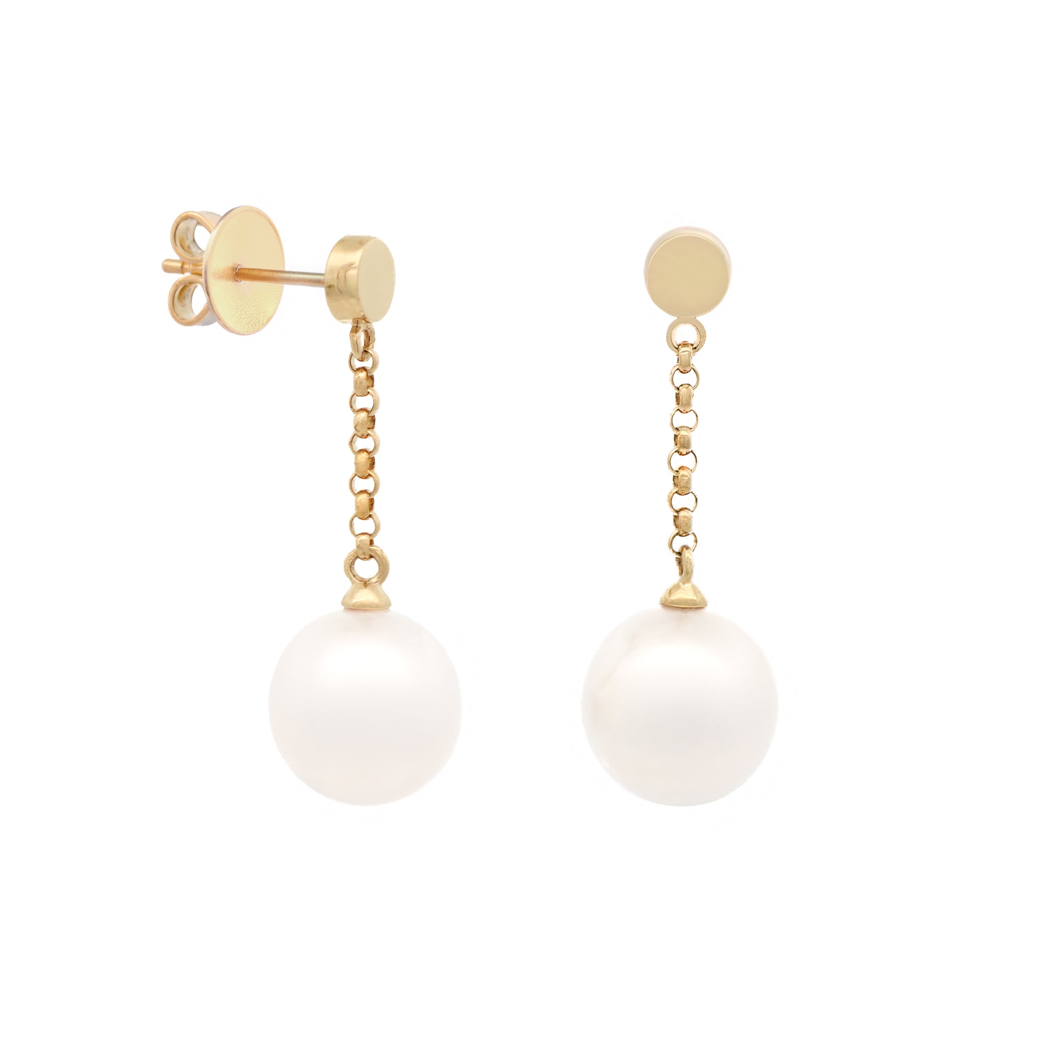 9K Yellow Gold Australian South Sea 10-11mm Cultured Pearl Drop Earrings side view