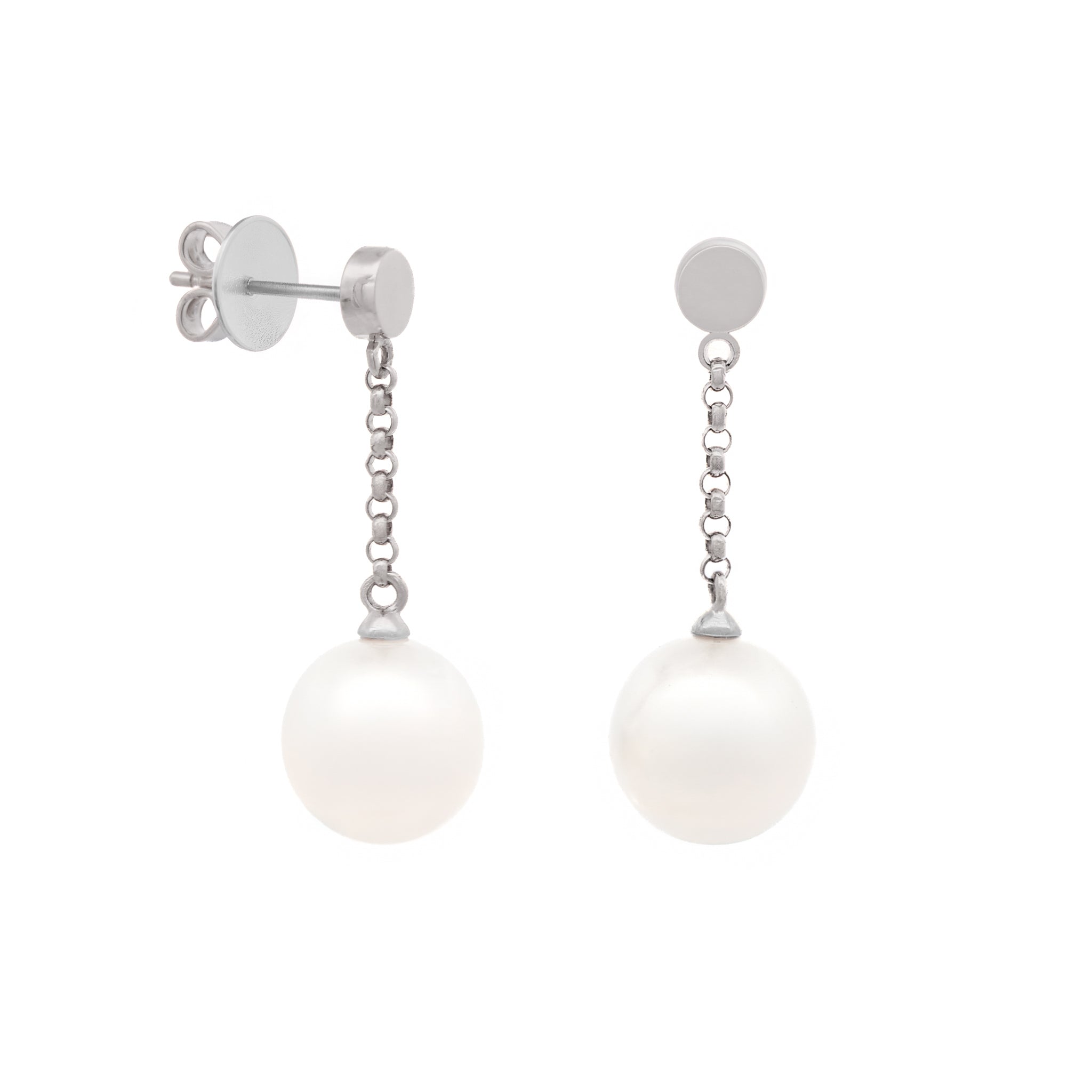 9K White Gold Australian South Sea 10-11mm Cultured Pearl Drop Earrings side view