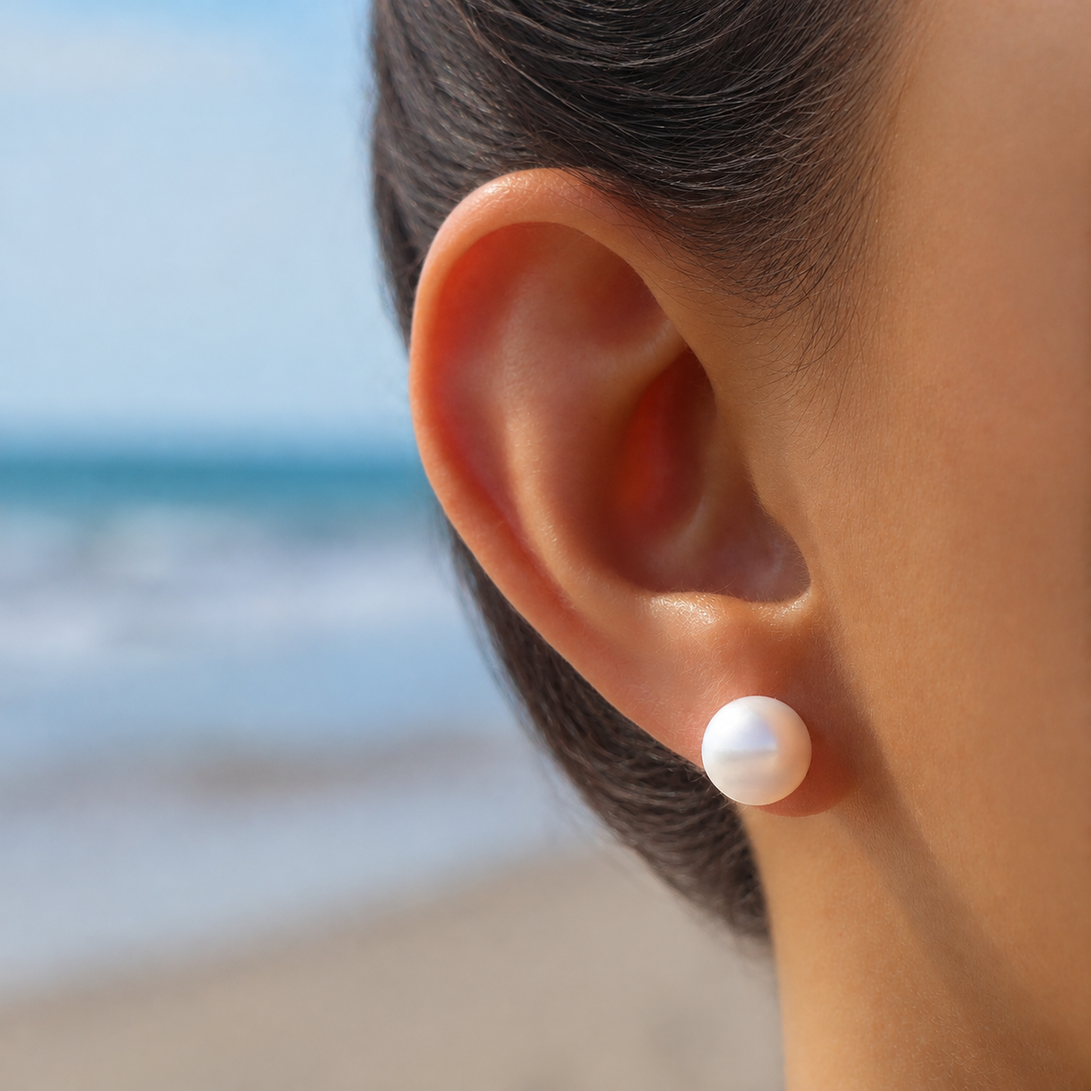 9K Yellow Gold Australian South Sea 8-9 mm Cultured Pearl Stud Earrings on model