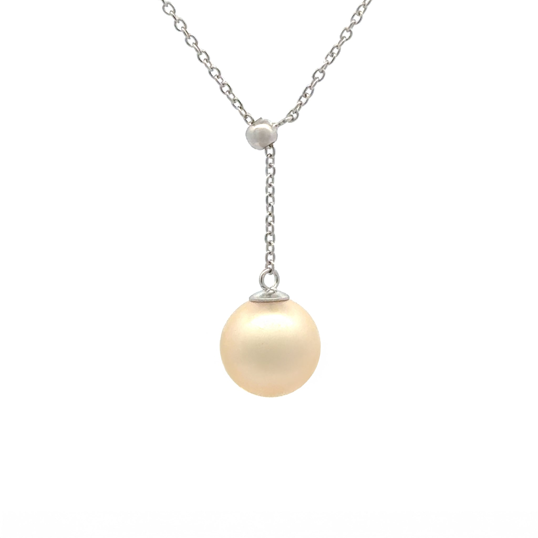 Sterling Silver South Sea 9-10 mm Cultured Pearl Adjustable Slider Necklace front view