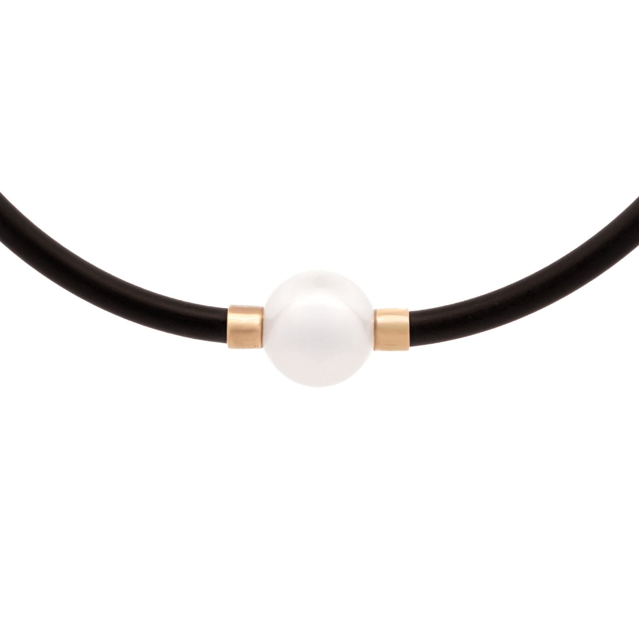 9K Yellow Gold Australian South Sea 13-14 mm Cultured Pearl Neoprene Necklace front view