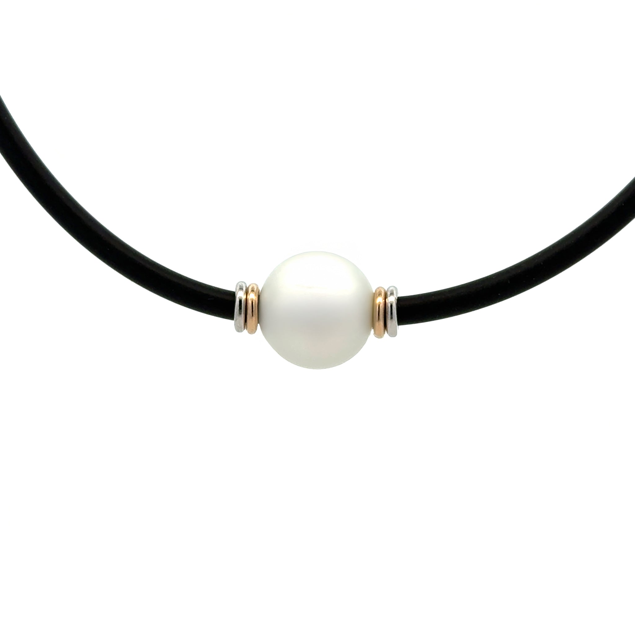 Sterling Silver & 9K Yellow Gold Australian South Sea Cultured 12-13 mm Pearl Neoprene Necklace front view